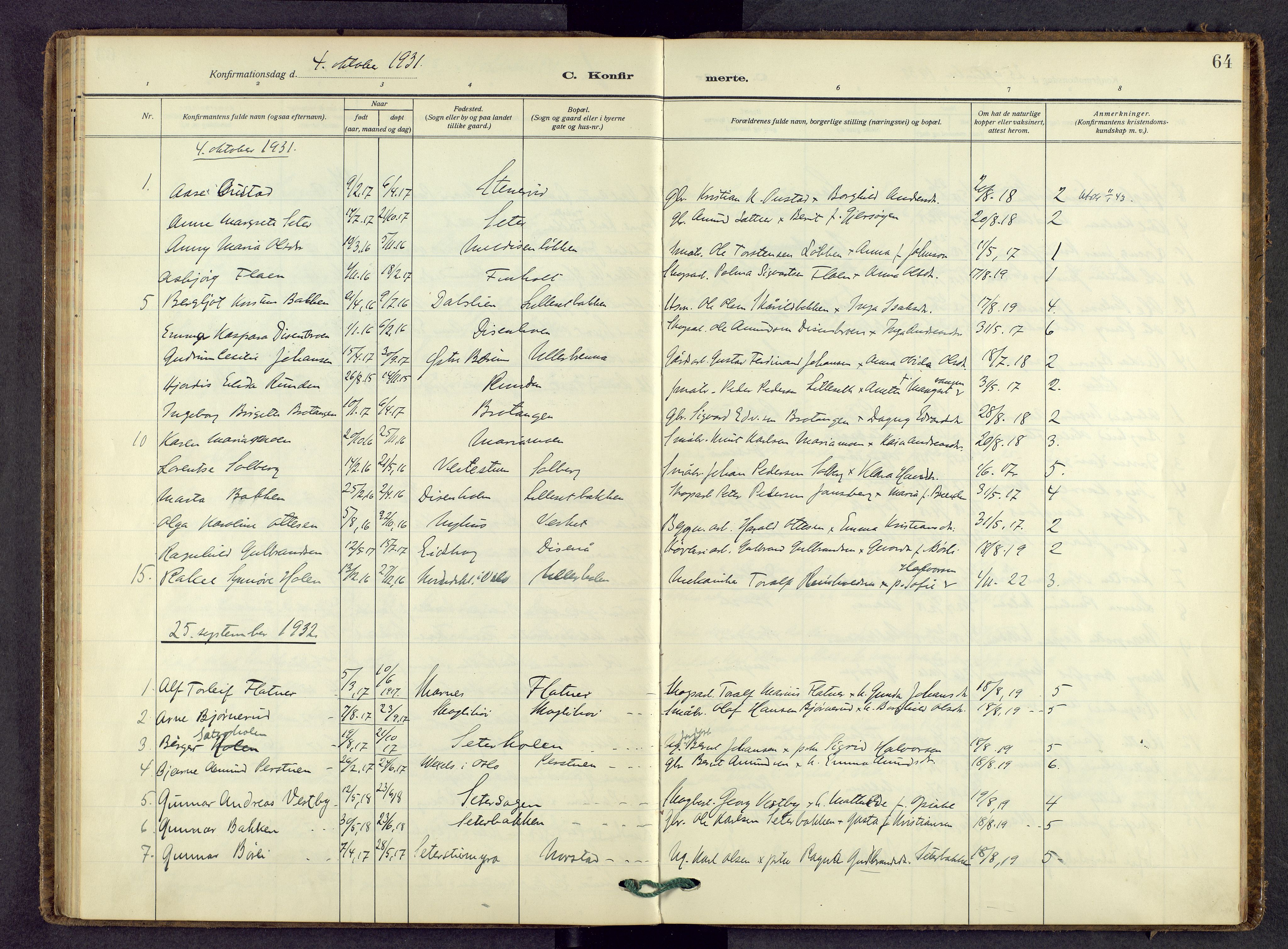 Sør-Odal prestekontor, AV/SAH-PREST-030/H/Ha/Haa/L0012: Ministerialbok nr. 12, 1923-1936, s. 64