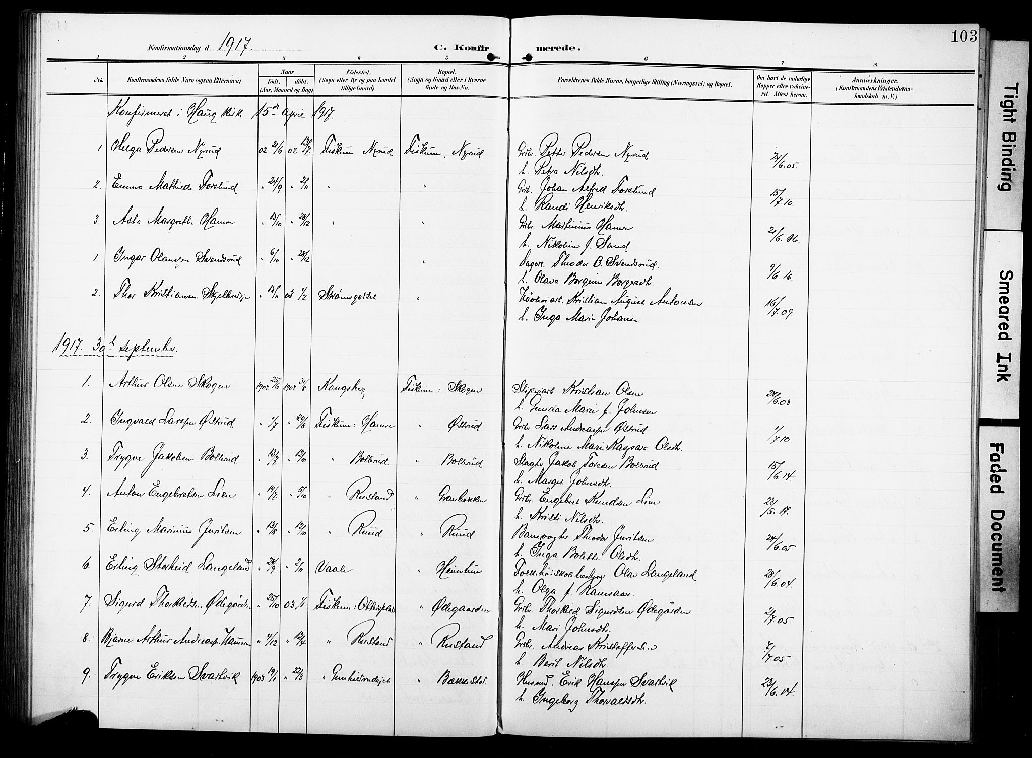 Fiskum kirkebøker, AV/SAKO-A-15/F/Fa/L0004: Ministerialbok nr. 4, 1906-1924, s. 103