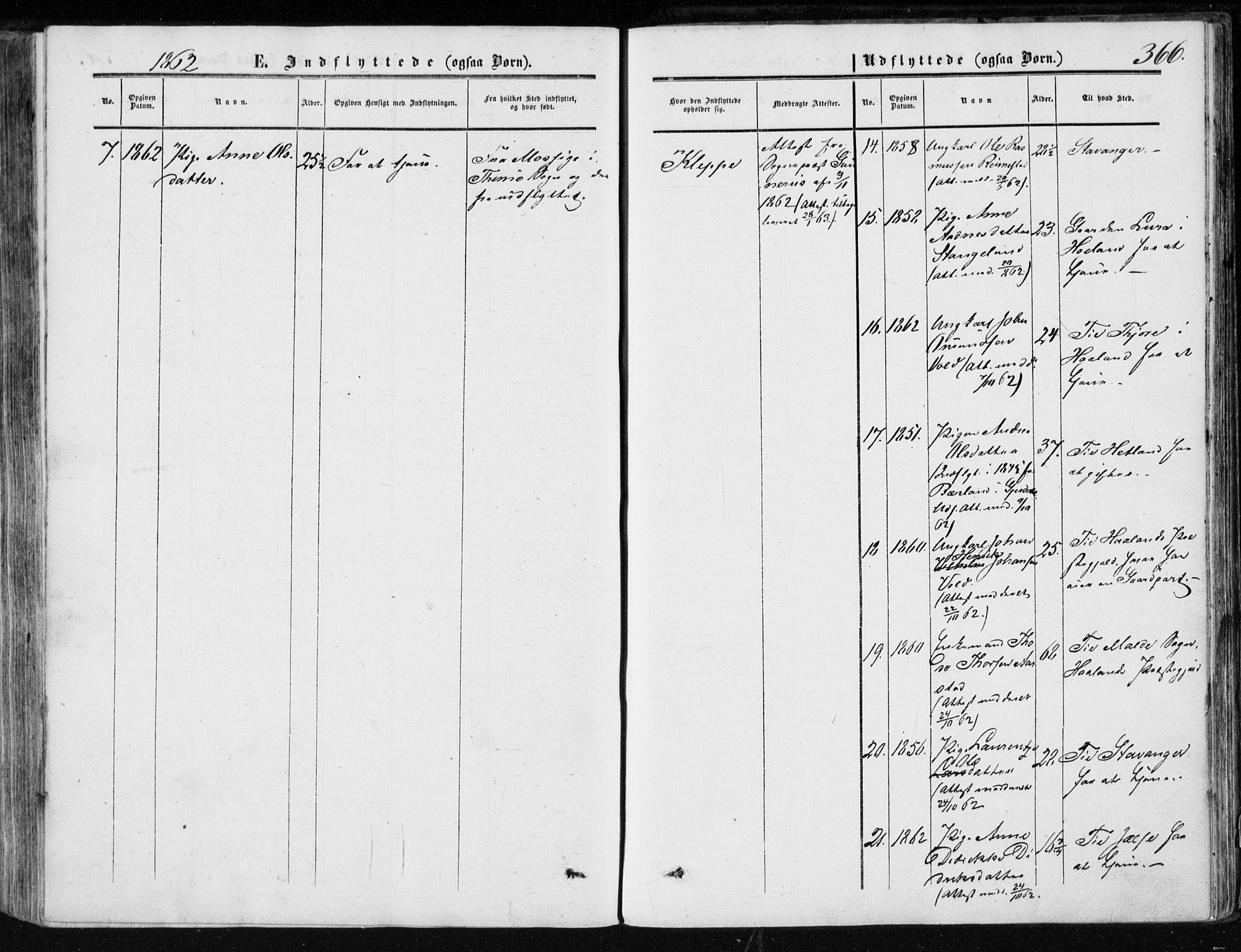 Klepp sokneprestkontor, AV/SAST-A-101803/001/3/30BA/L0005: Ministerialbok nr. A 5, 1853-1870, s. 366