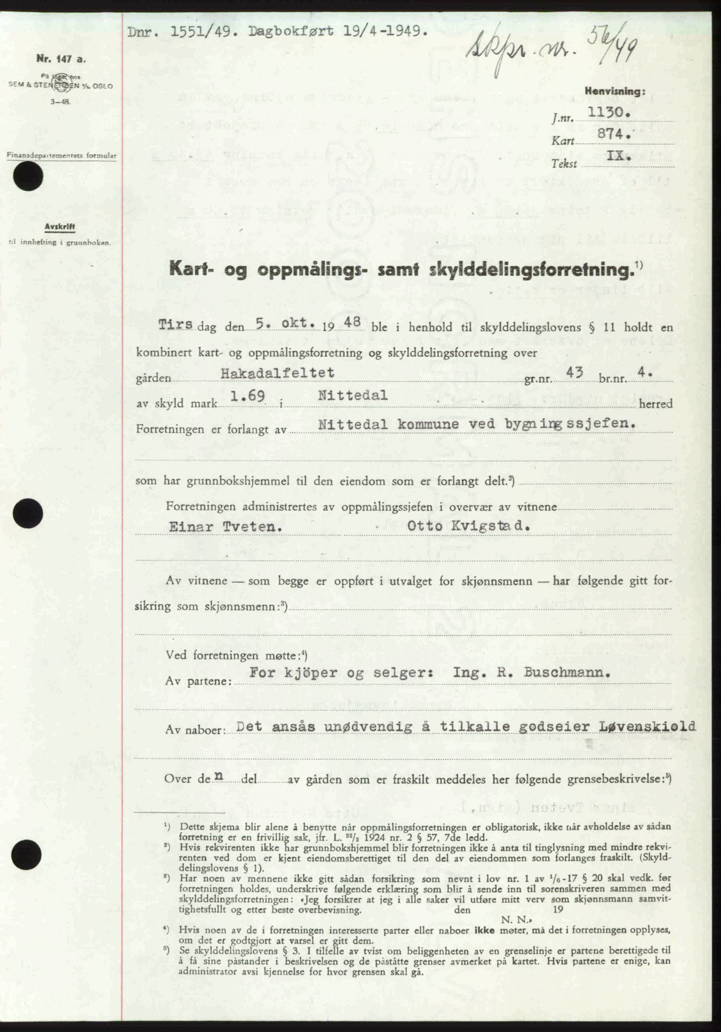 Nedre Romerike sorenskriveri, SAO/A-10469/G/Gb/Gbd/L0025: Pantebok nr. 25, 1949-1949, Dagboknr: 1551/1949