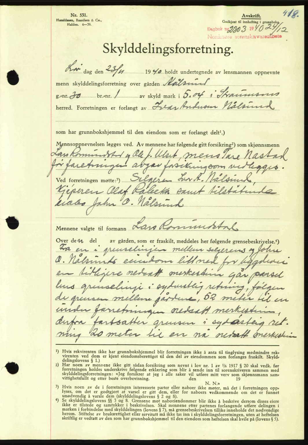 Nordmøre sorenskriveri, SAT/A-4132/1/2/2Ca: Pantebok nr. A89, 1940-1941, Dagboknr: 2303/1940