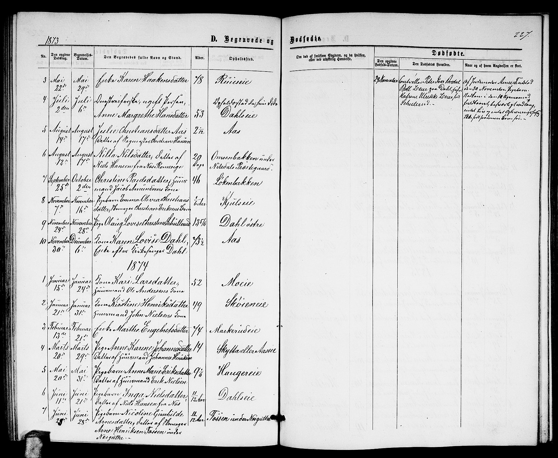 Nittedal prestekontor Kirkebøker, AV/SAO-A-10365a/G/Ga/L0001: Klokkerbok nr. I 1, 1859-1878, s. 227