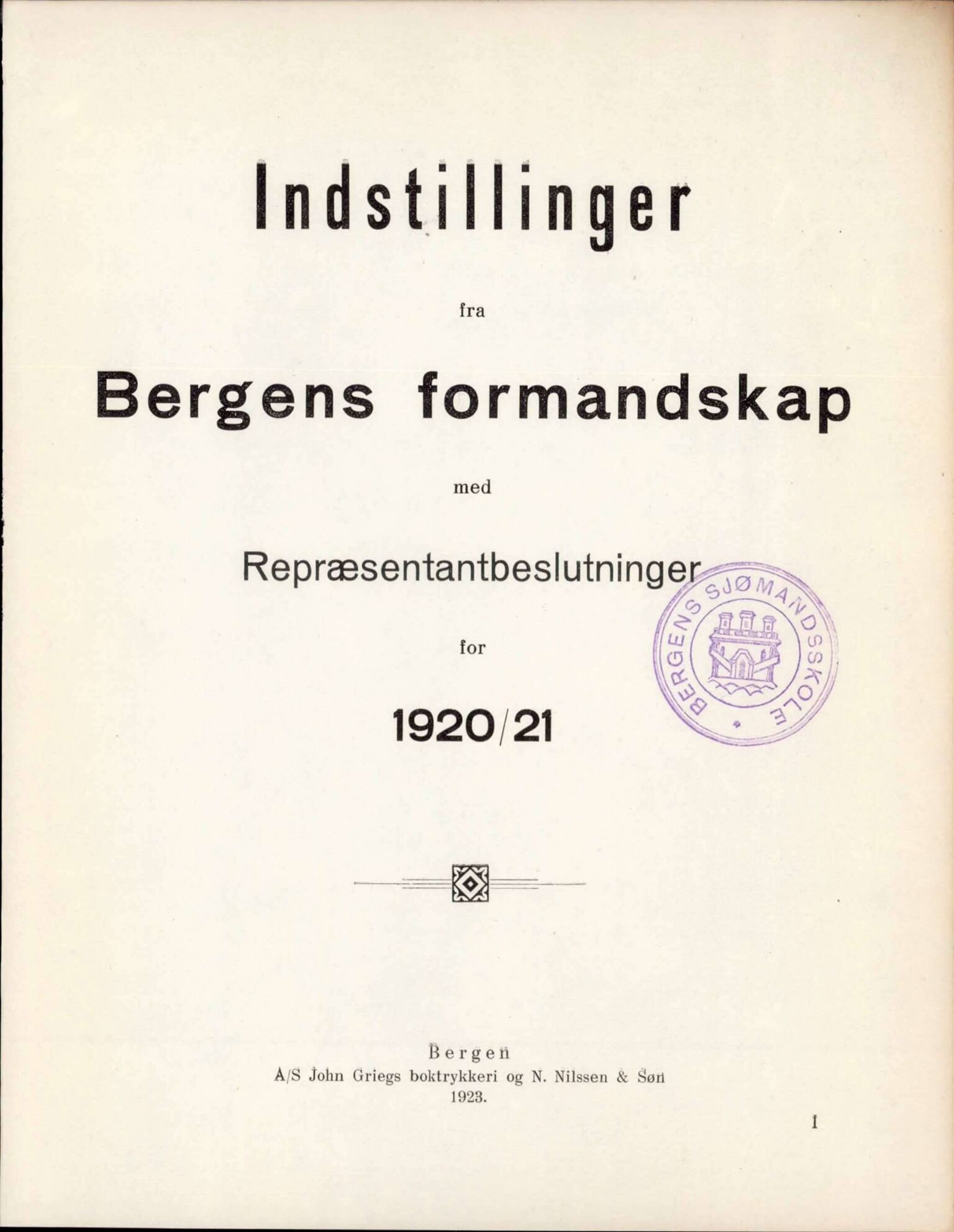 Bergen kommune. Formannskapet, BBA/A-0003/Ad/L0102: Bergens Kommuneforhandlinger, bind I, 1920-1921