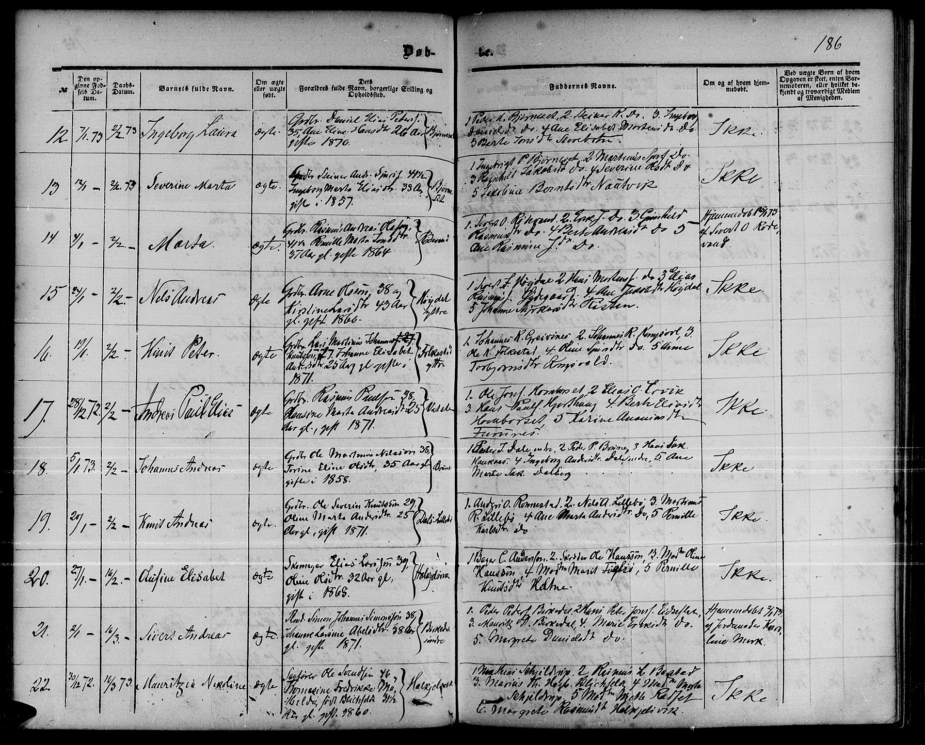 Ministerialprotokoller, klokkerbøker og fødselsregistre - Møre og Romsdal, AV/SAT-A-1454/511/L0157: Klokkerbok nr. 511C03, 1864-1884, s. 186