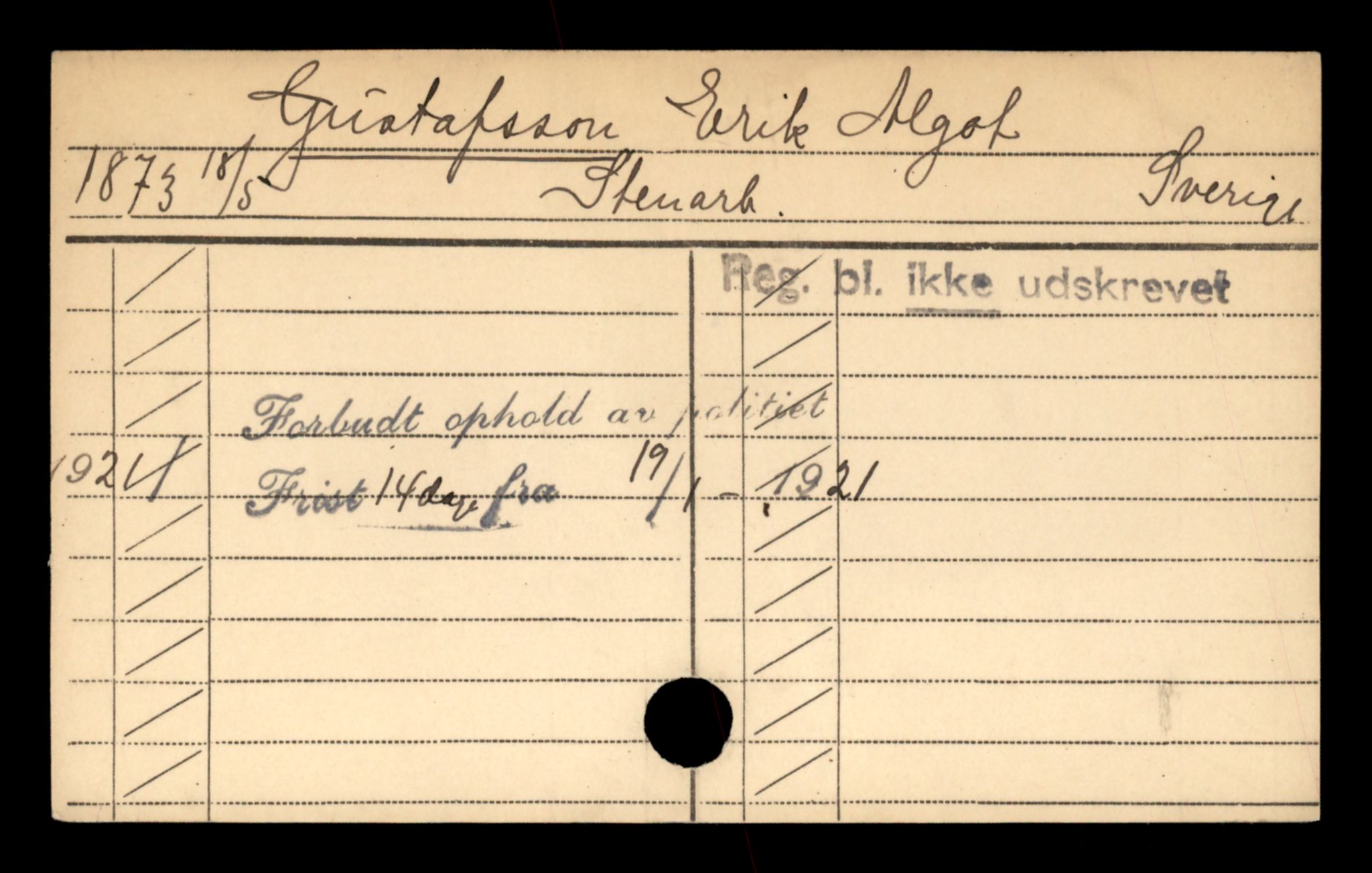 Oslo folkeregister, Registerkort, SAO/A-11715/D/Da/L0026: Menn: Gustafsson Erik - Hagberg Axel, 1906-1919