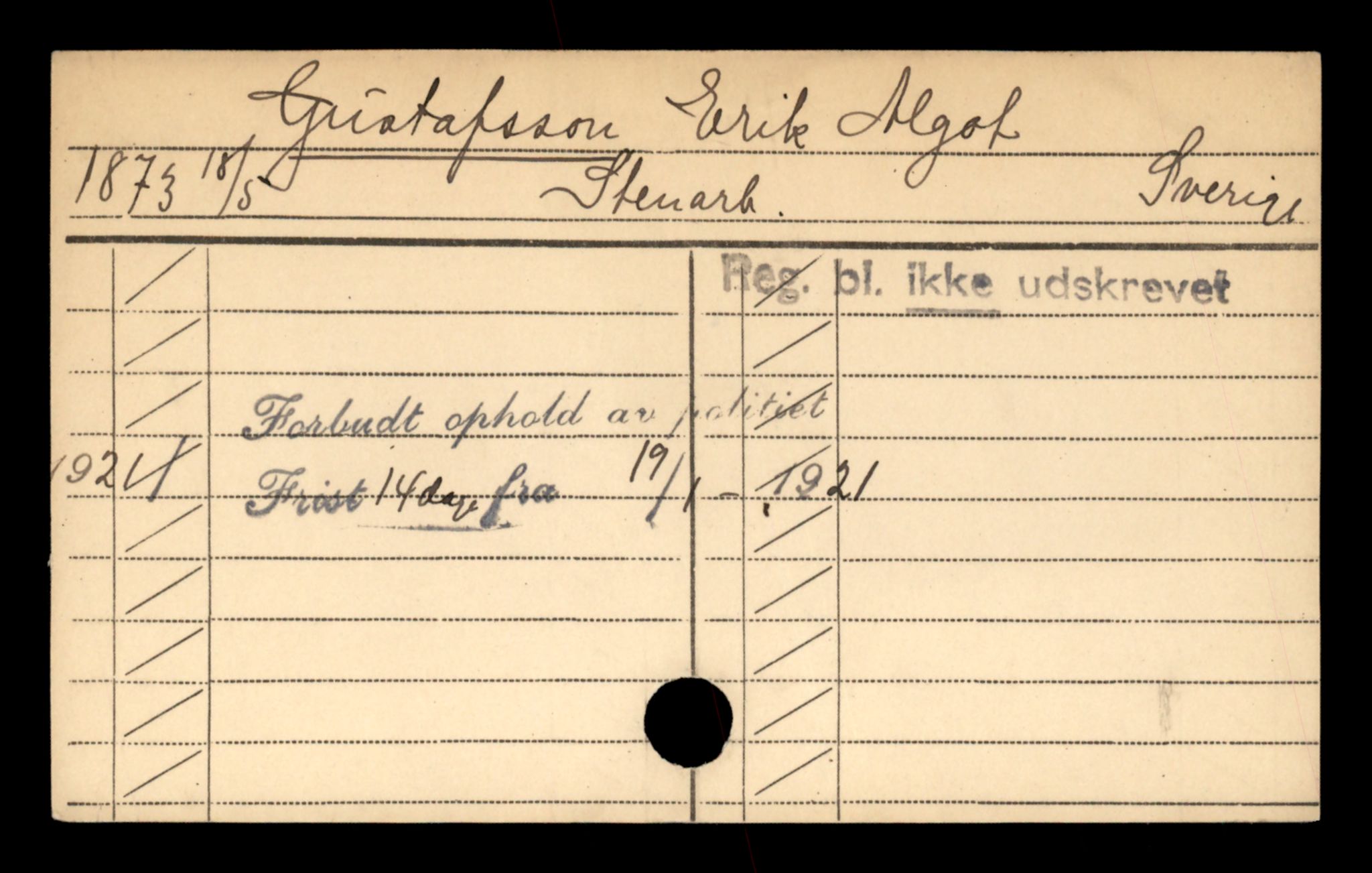 Oslo folkeregister, Registerkort, AV/SAO-A-11715/D/Da/L0026: Menn: Gustafsson Erik - Hagberg Axel, 1906-1919