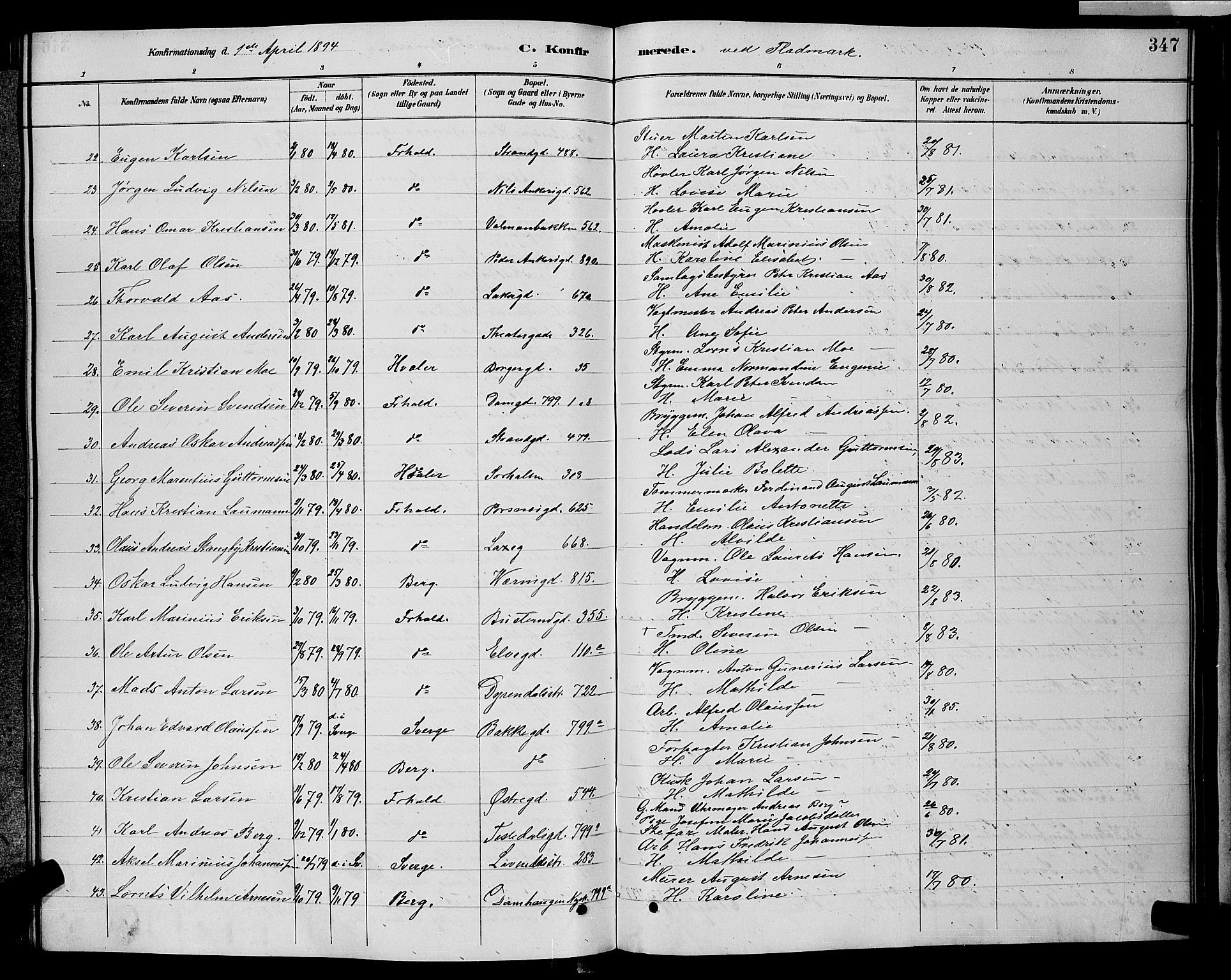 Halden prestekontor Kirkebøker, AV/SAO-A-10909/G/Ga/L0008: Klokkerbok nr. 8, 1885-1899, s. 347