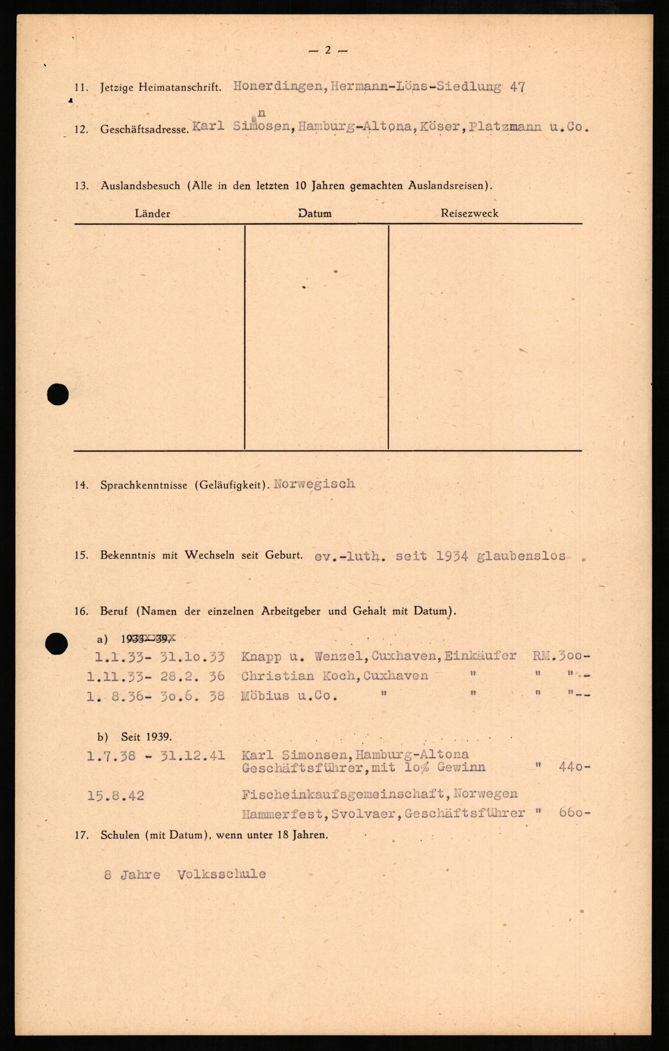 Forsvaret, Forsvarets overkommando II, RA/RAFA-3915/D/Db/L0007: CI Questionaires. Tyske okkupasjonsstyrker i Norge. Tyskere., 1945-1946, s. 417