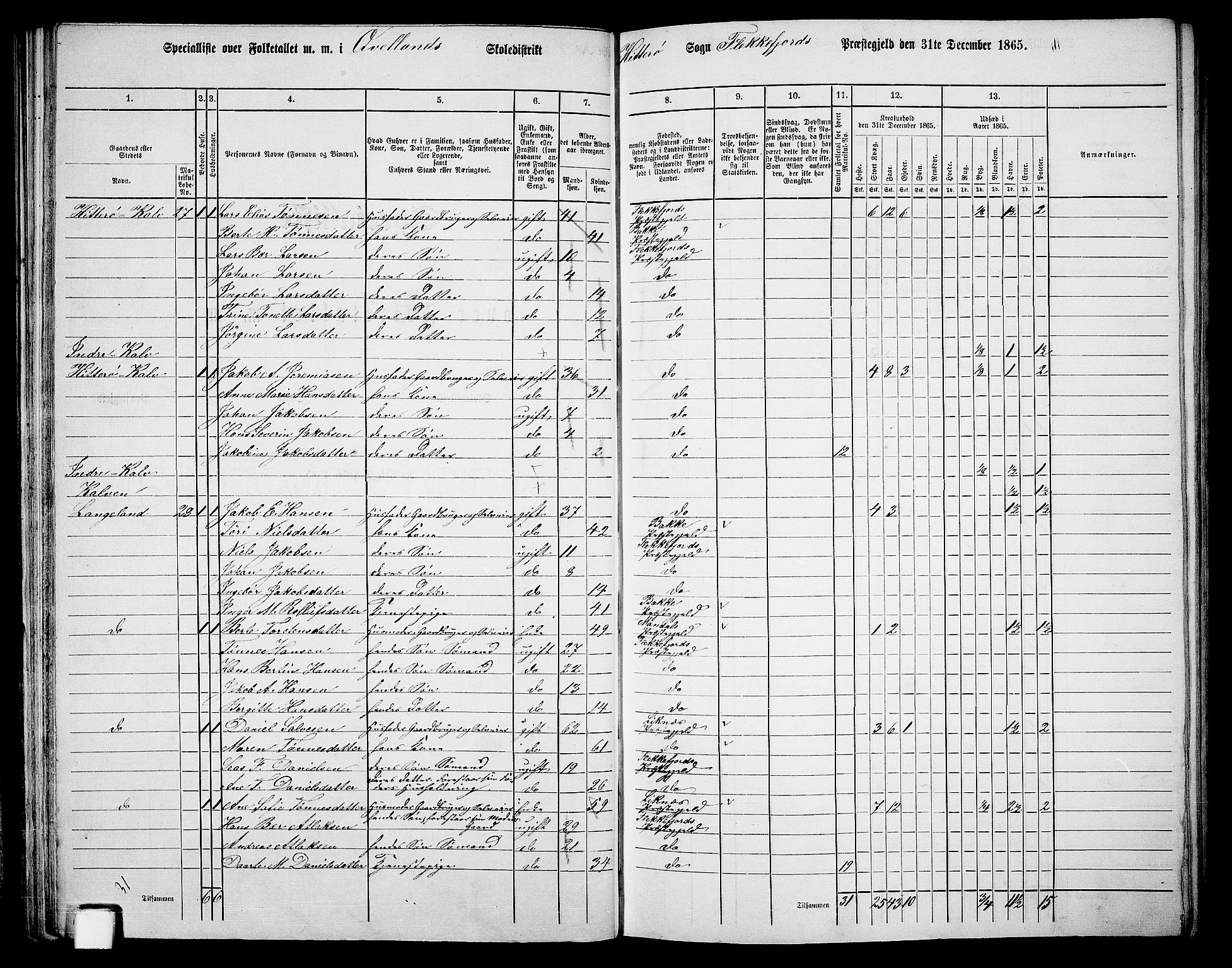 RA, Folketelling 1865 for 1042L Flekkefjord prestegjeld, Nes sokn og Hidra sokn, 1865, s. 55