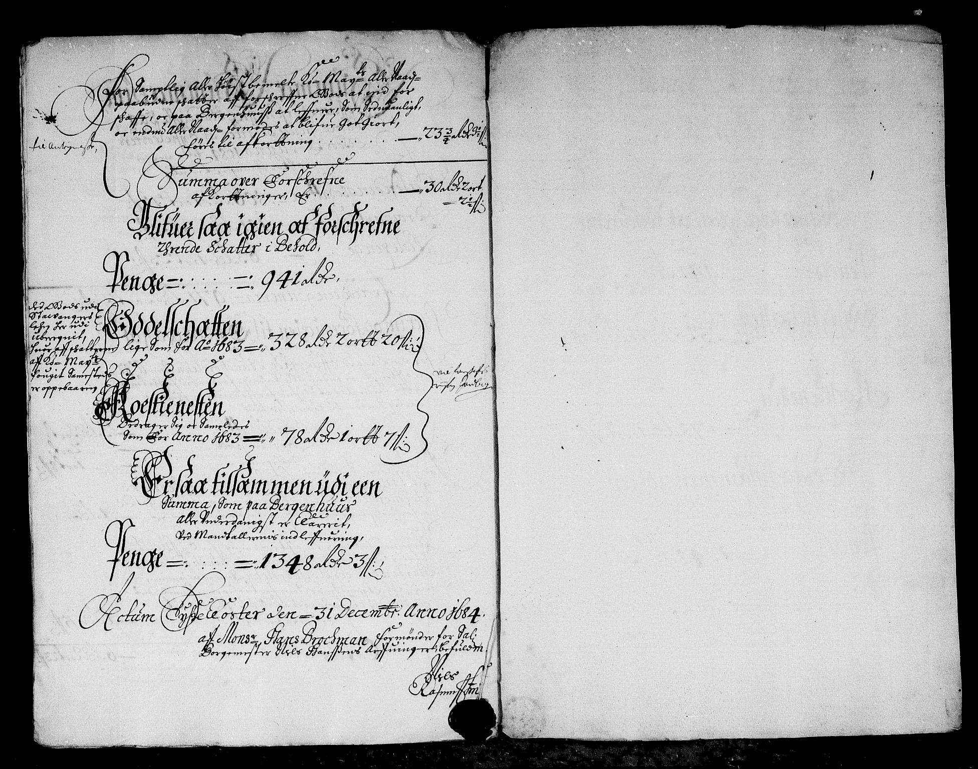 Rentekammeret inntil 1814, Reviderte regnskaper, Stiftamtstueregnskaper, Bergen stiftamt, AV/RA-EA-6043/R/Rc/L0075: Bergen stiftamt, 1682-1684