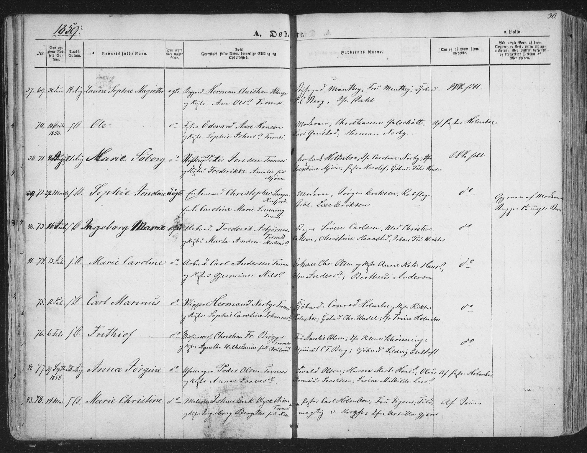 Tromsø sokneprestkontor/stiftsprosti/domprosti, AV/SATØ-S-1343/G/Ga/L0011kirke: Ministerialbok nr. 11, 1856-1865, s. 30