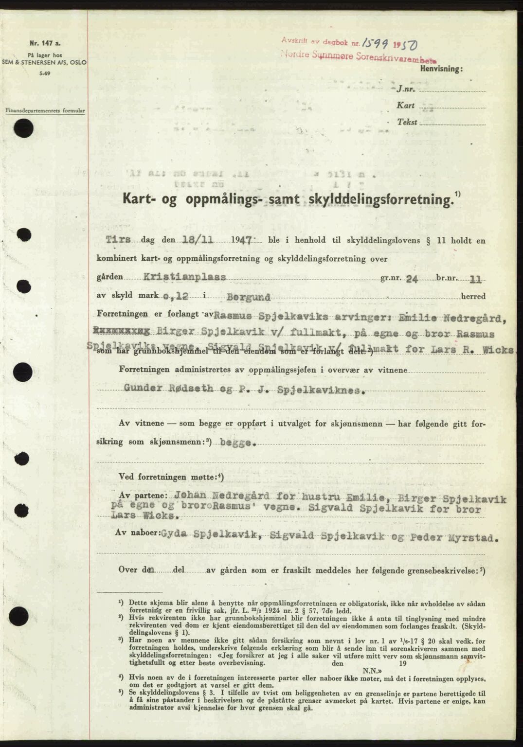 Nordre Sunnmøre sorenskriveri, SAT/A-0006/1/2/2C/2Ca: Pantebok nr. A35, 1950-1950, Dagboknr: 1599/1950