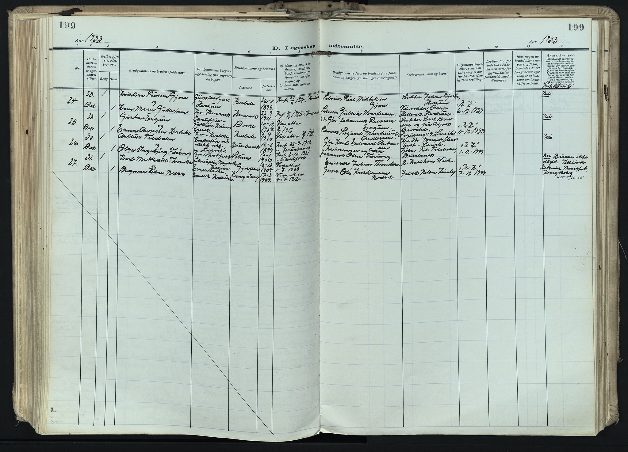 Hedrum kirkebøker, AV/SAKO-A-344/F/Fa/L0011: Ministerialbok nr. I 11, 1919-1933, s. 199