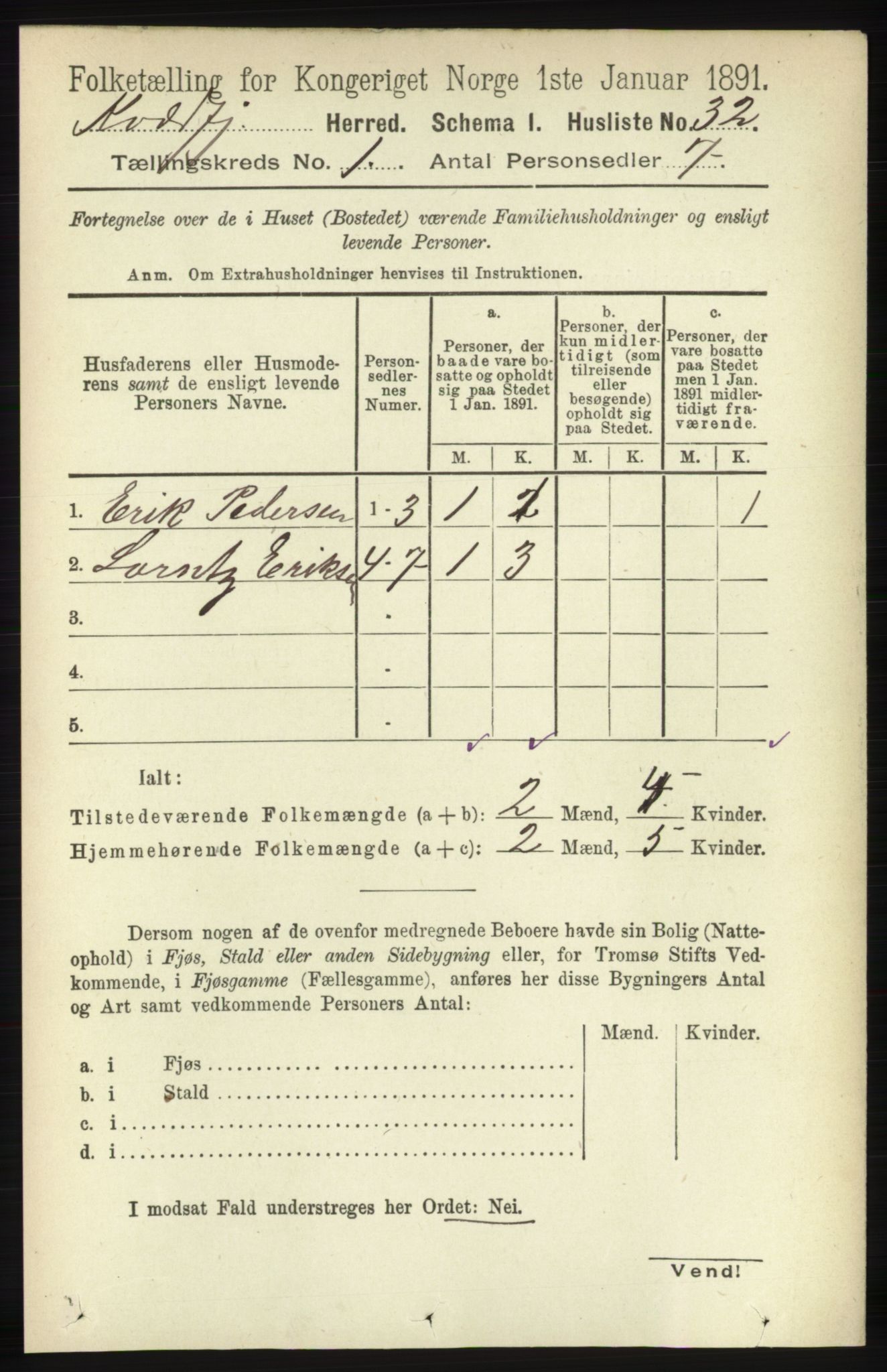 RA, Folketelling 1891 for 1911 Kvæfjord herred, 1891, s. 52