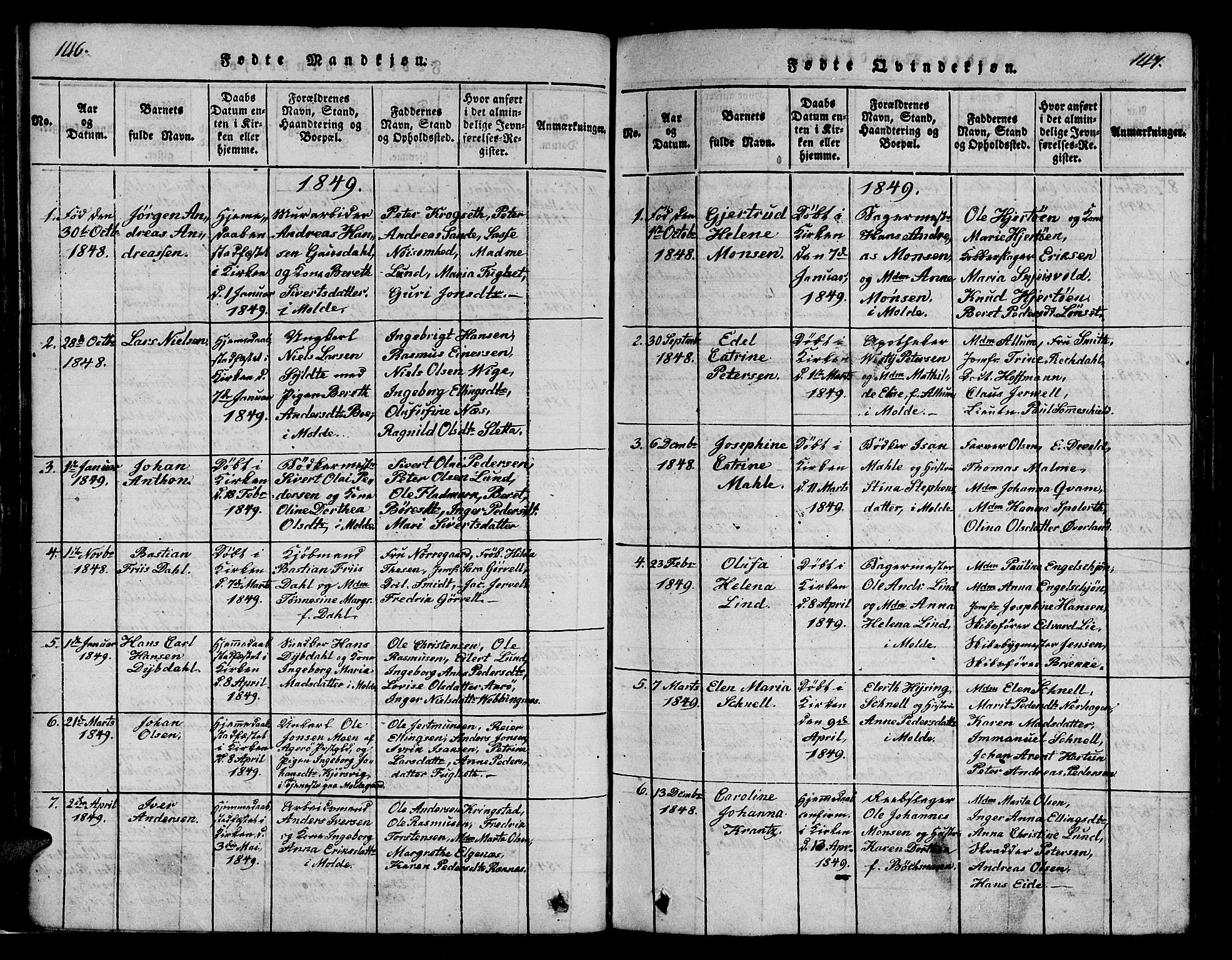 Ministerialprotokoller, klokkerbøker og fødselsregistre - Møre og Romsdal, AV/SAT-A-1454/558/L0700: Klokkerbok nr. 558C01, 1818-1868, s. 146-147