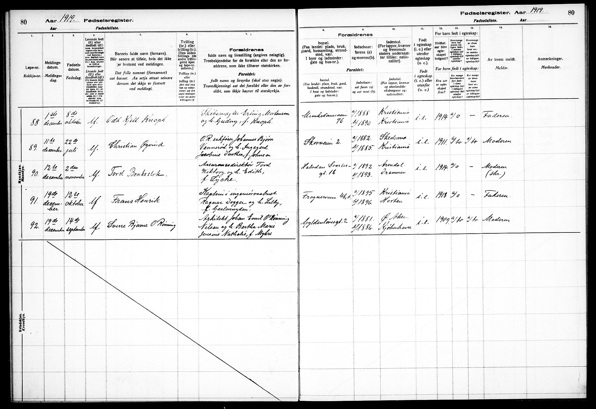 Frogner prestekontor Kirkebøker, AV/SAO-A-10886/J/Ja/L0001: Fødselsregister nr. 1, 1916-1927, s. 80