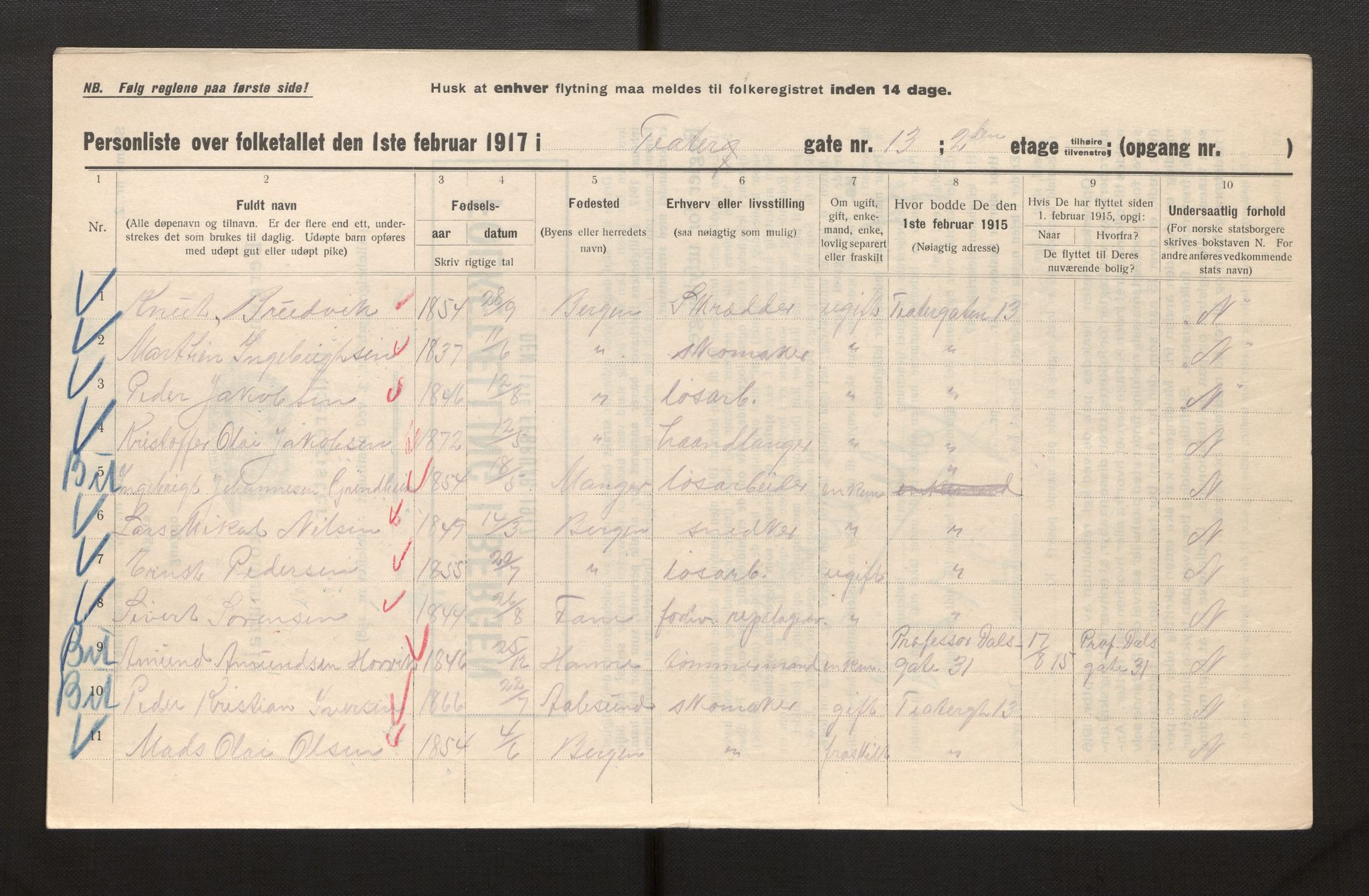 SAB, Kommunal folketelling 1917 for Bergen kjøpstad, 1917, s. 41213