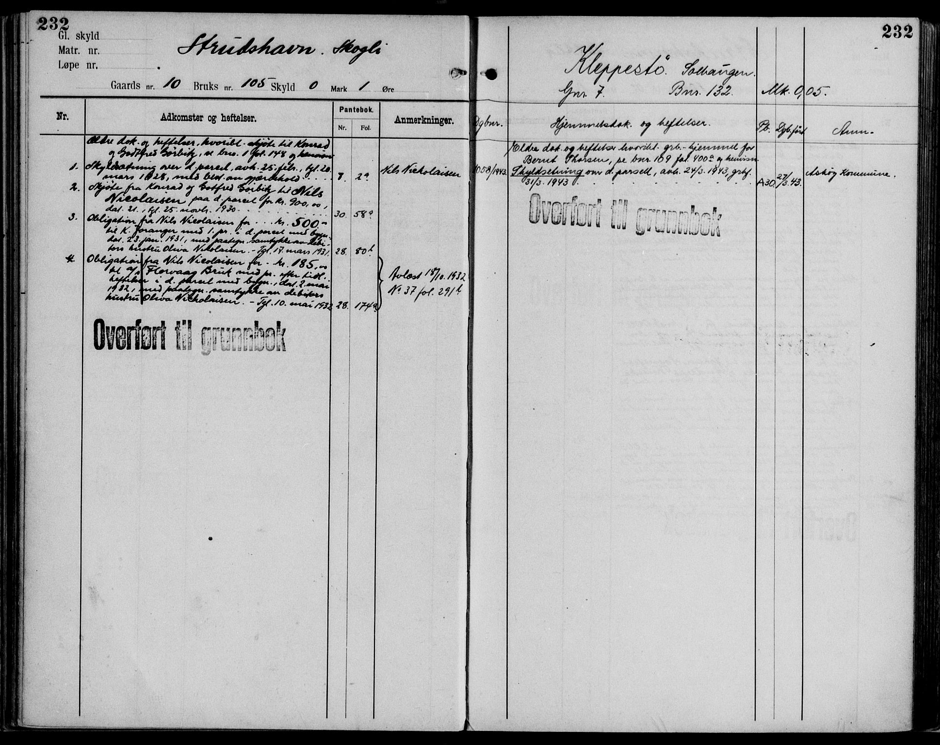 Midhordland sorenskriveri, AV/SAB-A-3001/1/G/Ga/Gab/L0102: Panteregister nr. II.A.b.102, s. 232