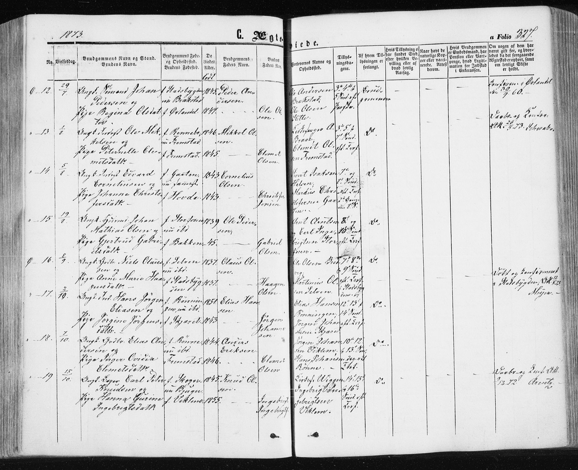 Ministerialprotokoller, klokkerbøker og fødselsregistre - Sør-Trøndelag, SAT/A-1456/659/L0737: Ministerialbok nr. 659A07, 1857-1875, s. 327