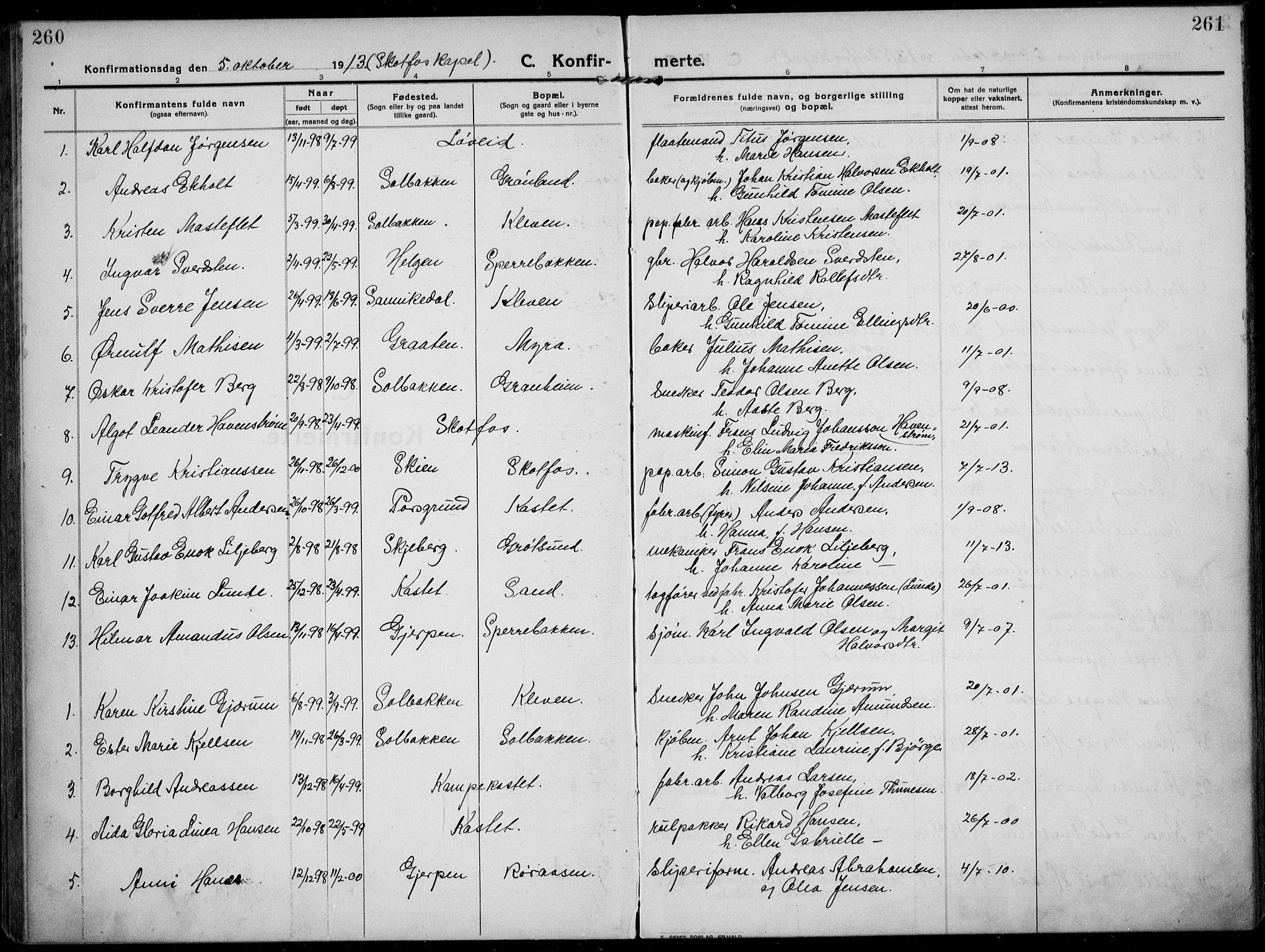 Solum kirkebøker, AV/SAKO-A-306/F/Fb/L0004: Ministerialbok nr. II 4, 1913-1924, s. 260-261