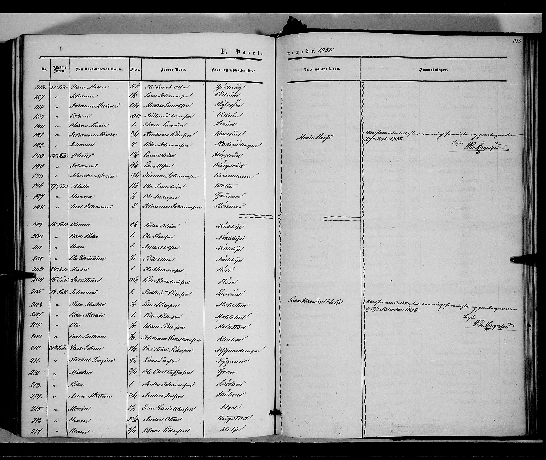 Vestre Toten prestekontor, AV/SAH-PREST-108/H/Ha/Haa/L0006: Ministerialbok nr. 6, 1856-1861, s. 350