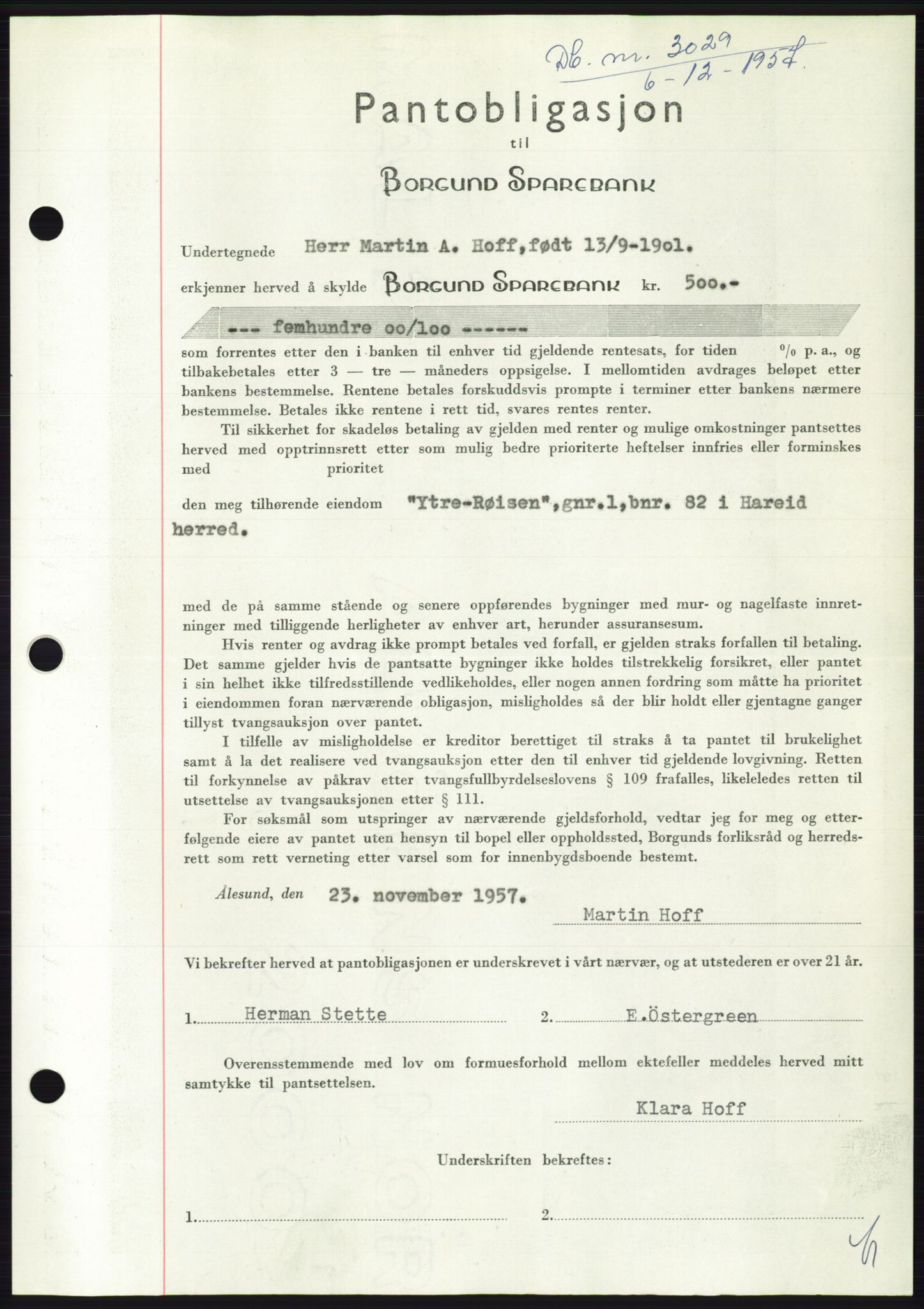 Søre Sunnmøre sorenskriveri, AV/SAT-A-4122/1/2/2C/L0130: Pantebok nr. 18B, 1957-1958, Dagboknr: 3029/1957