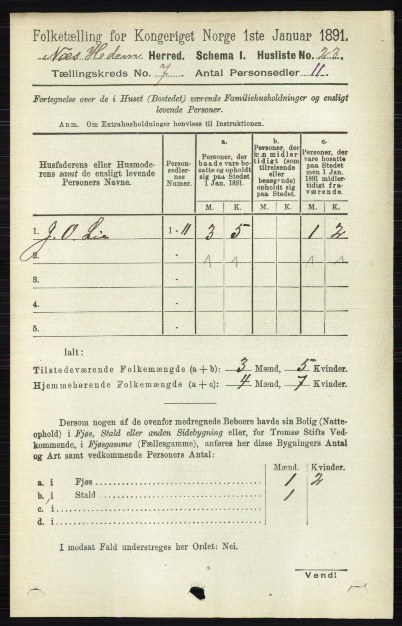 RA, Folketelling 1891 for 0411 Nes herred, 1891, s. 3851