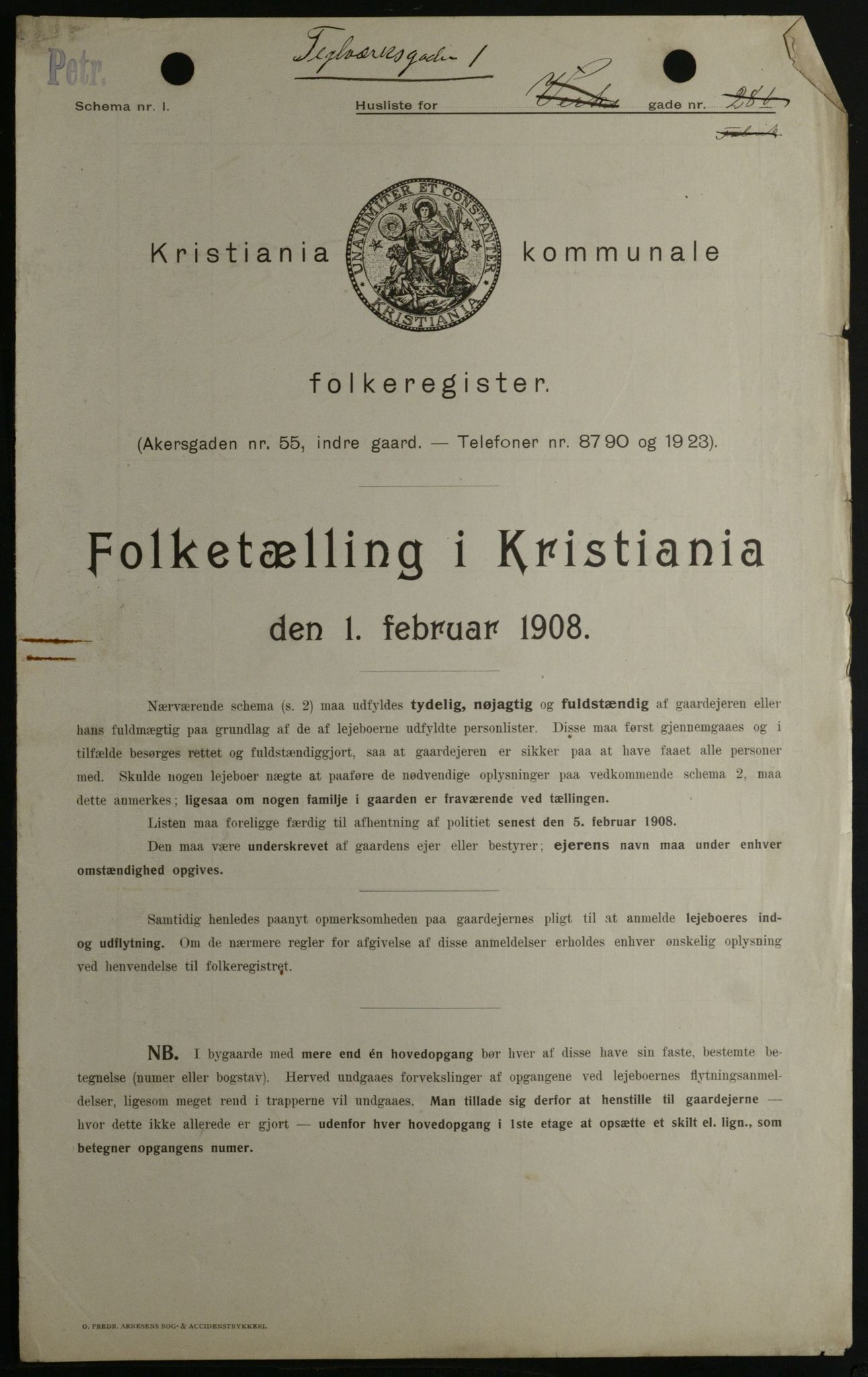 OBA, Kommunal folketelling 1.2.1908 for Kristiania kjøpstad, 1908, s. 96464