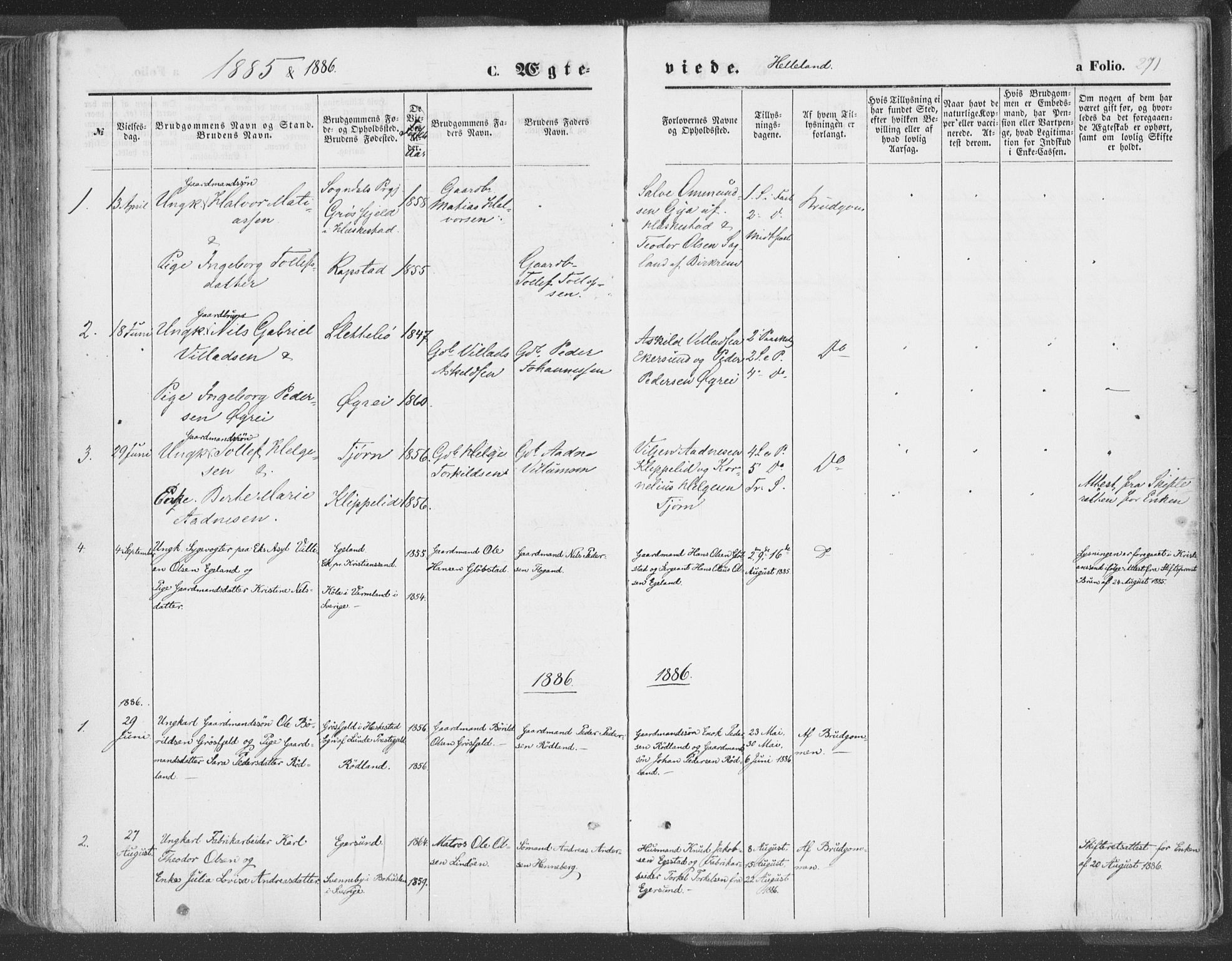 Helleland sokneprestkontor, SAST/A-101810: Ministerialbok nr. A 7.1, 1863-1886, s. 271