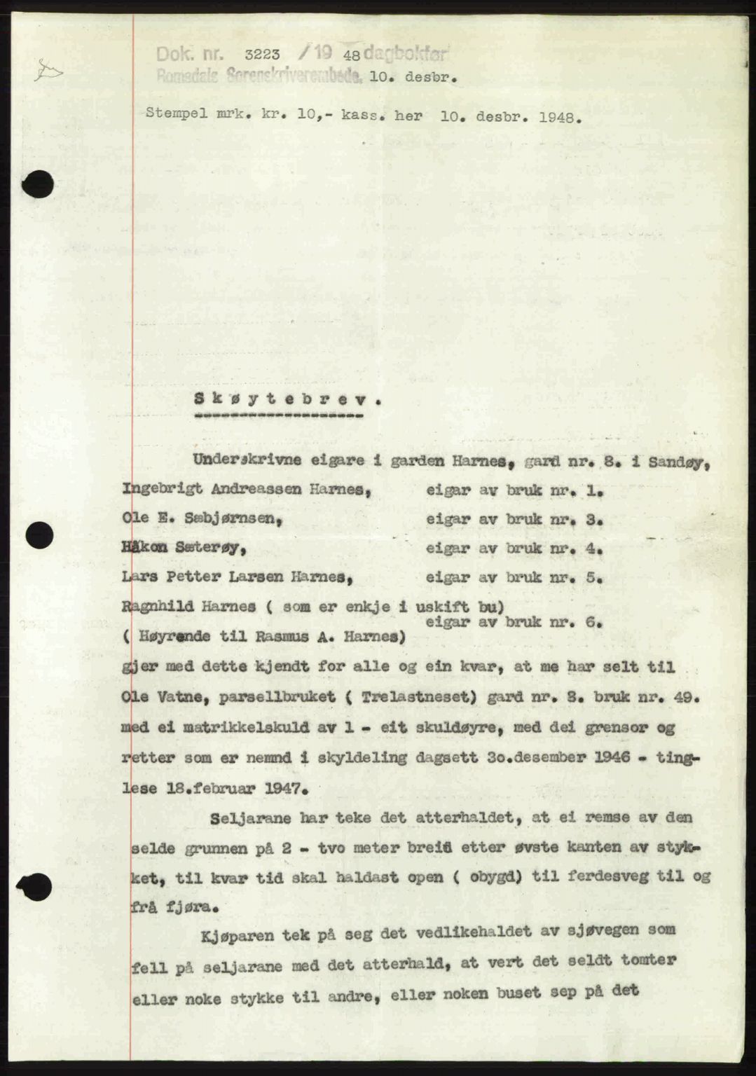 Romsdal sorenskriveri, AV/SAT-A-4149/1/2/2C: Pantebok nr. A28, 1948-1949, Dagboknr: 3223/1948