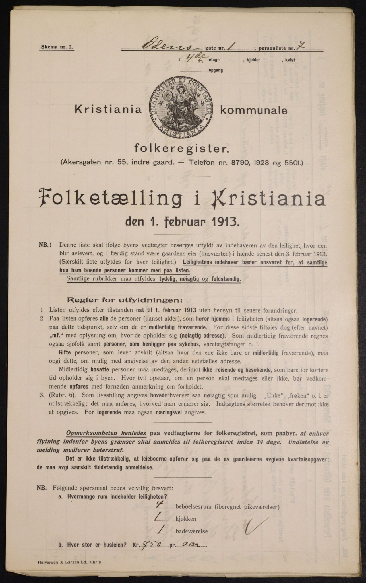 OBA, Kommunal folketelling 1.2.1913 for Kristiania, 1913, s. 74582