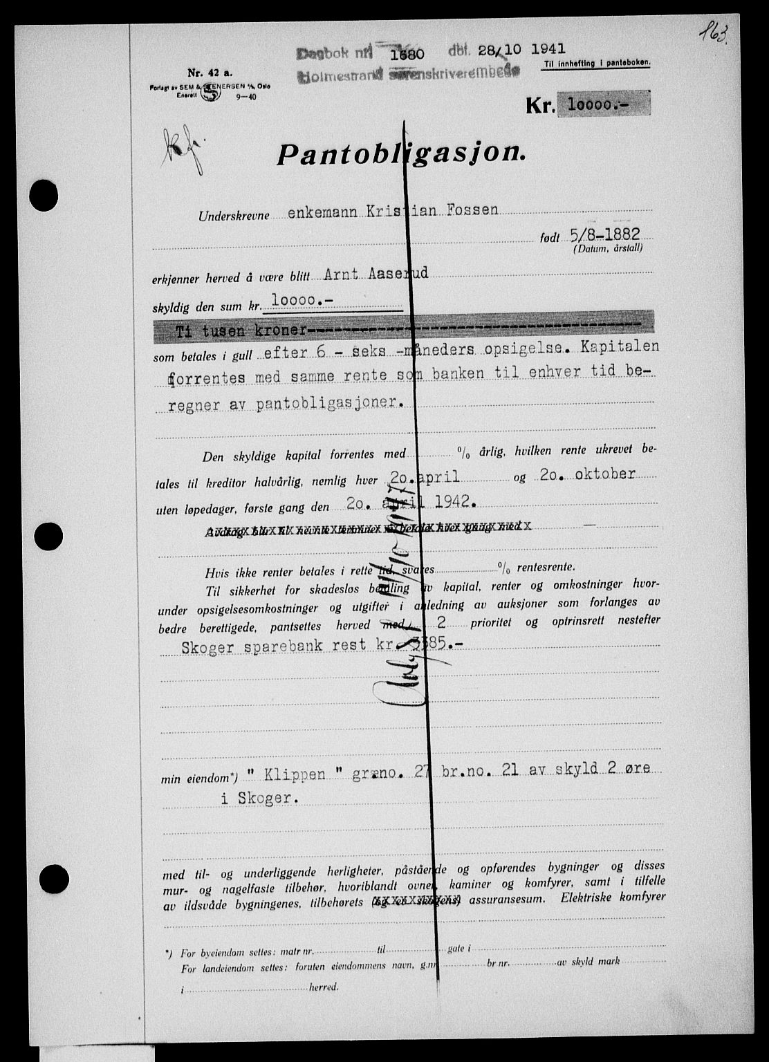 Holmestrand sorenskriveri, SAKO/A-67/G/Ga/Gaa/L0054: Pantebok nr. A-54, 1941-1942, Dagboknr: 1680/1941