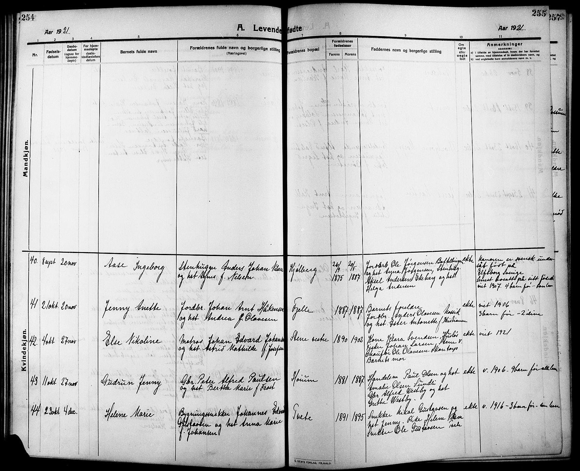 Onsøy prestekontor Kirkebøker, AV/SAO-A-10914/G/Ga/L0003: Klokkerbok nr. I 3, 1910-1926, s. 254-255