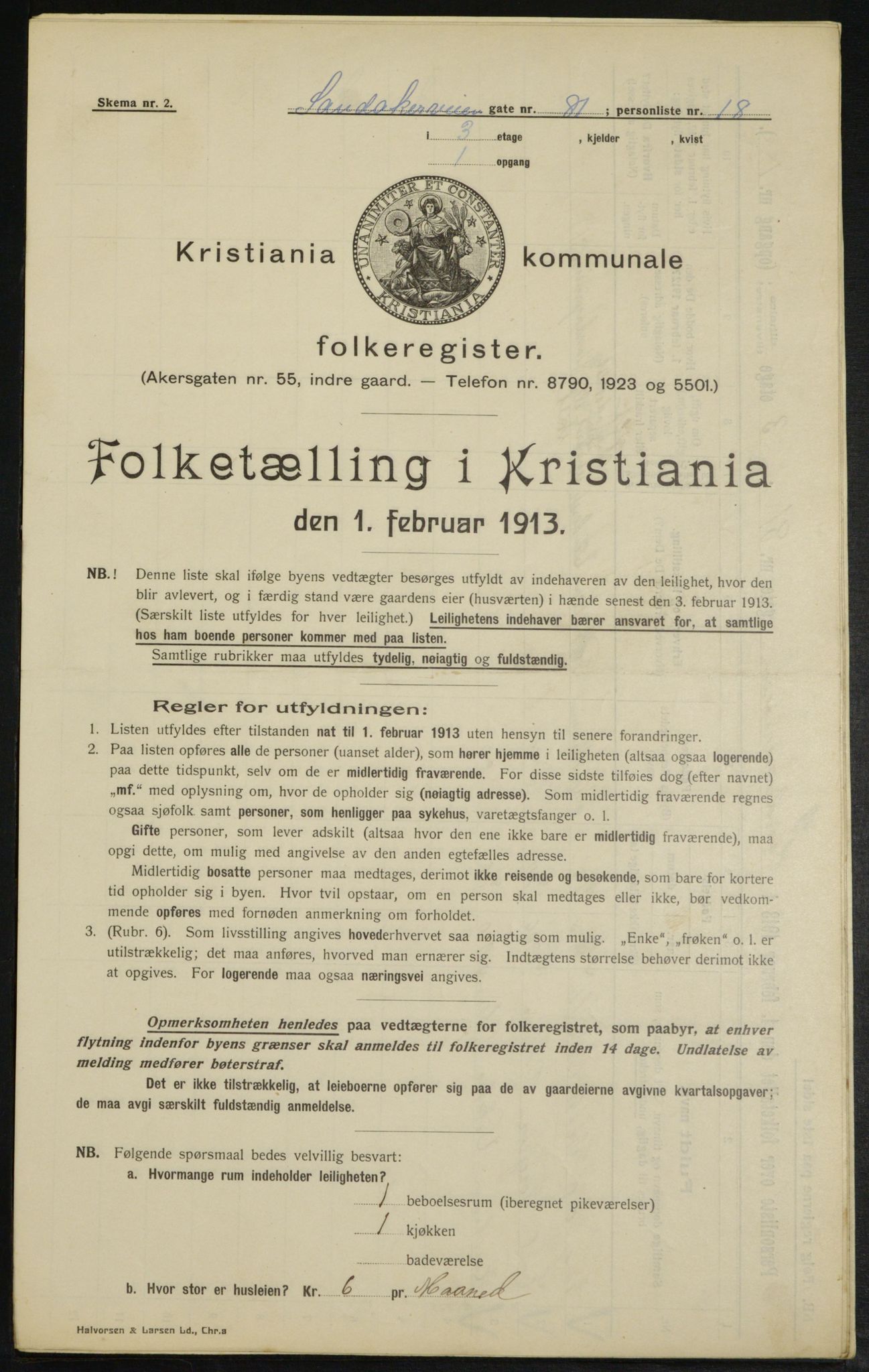 OBA, Kommunal folketelling 1.2.1913 for Kristiania, 1913, s. 87394