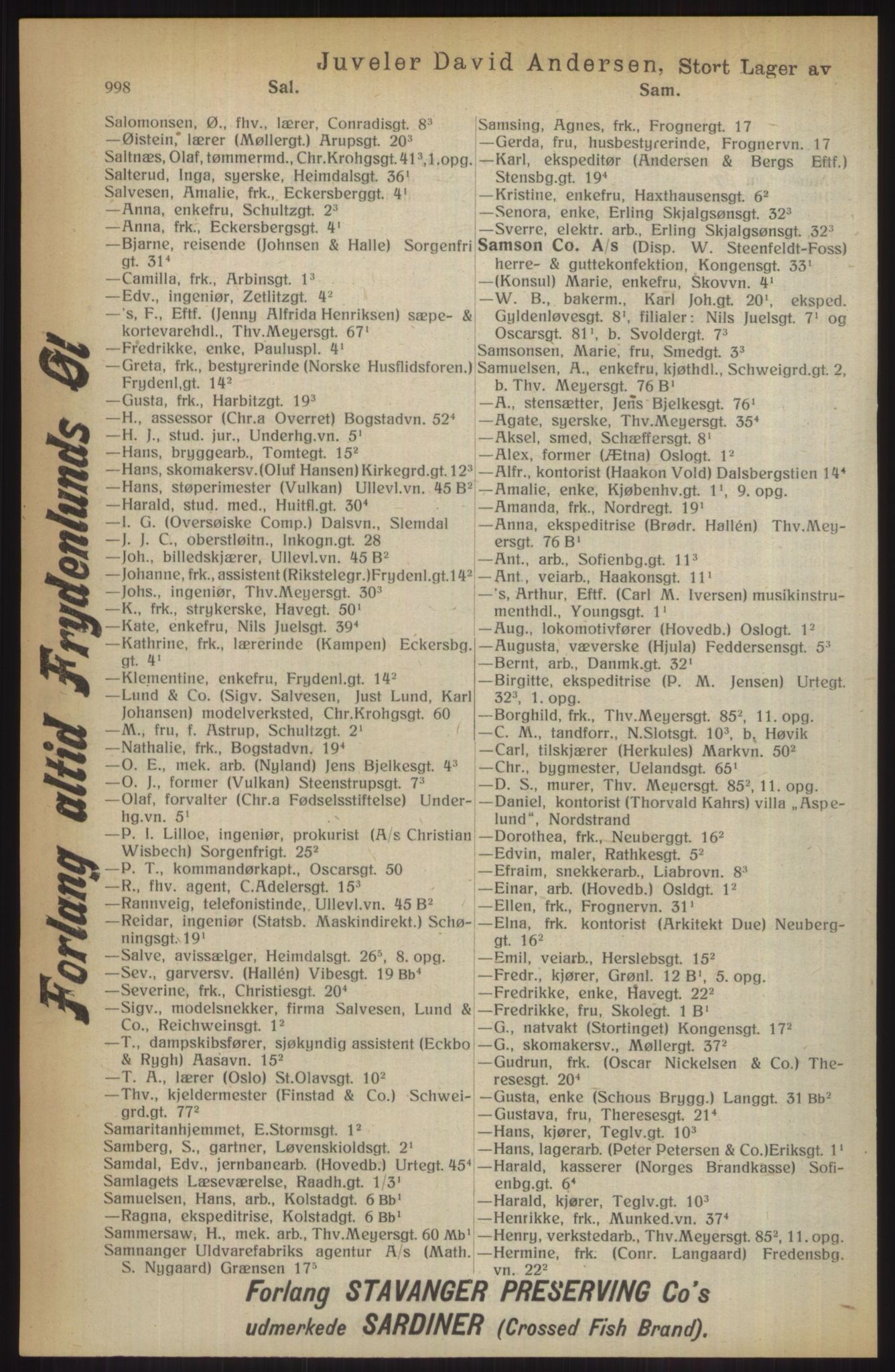 Kristiania/Oslo adressebok, PUBL/-, 1914, s. 998