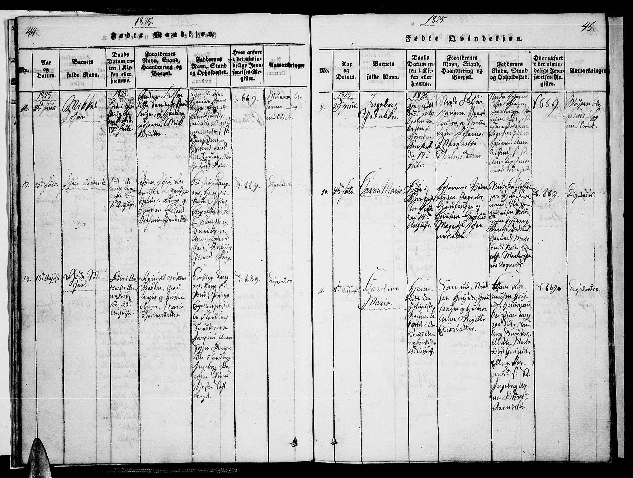Ministerialprotokoller, klokkerbøker og fødselsregistre - Nordland, AV/SAT-A-1459/897/L1395: Ministerialbok nr. 897A03, 1820-1841, s. 44-45