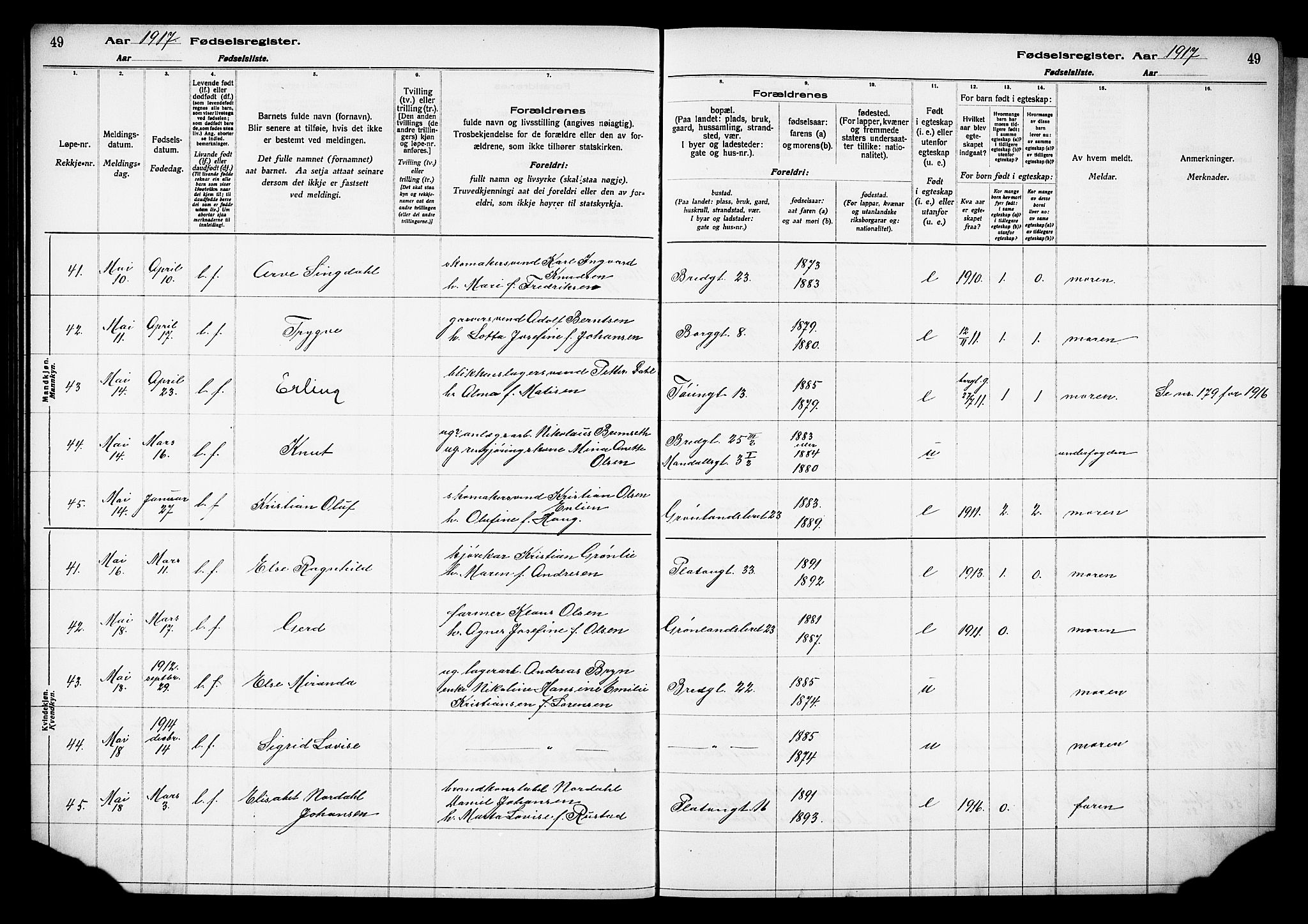 Grønland prestekontor Kirkebøker, AV/SAO-A-10848/J/Ja/L0001: Fødselsregister nr. 1, 1916-1922, s. 49