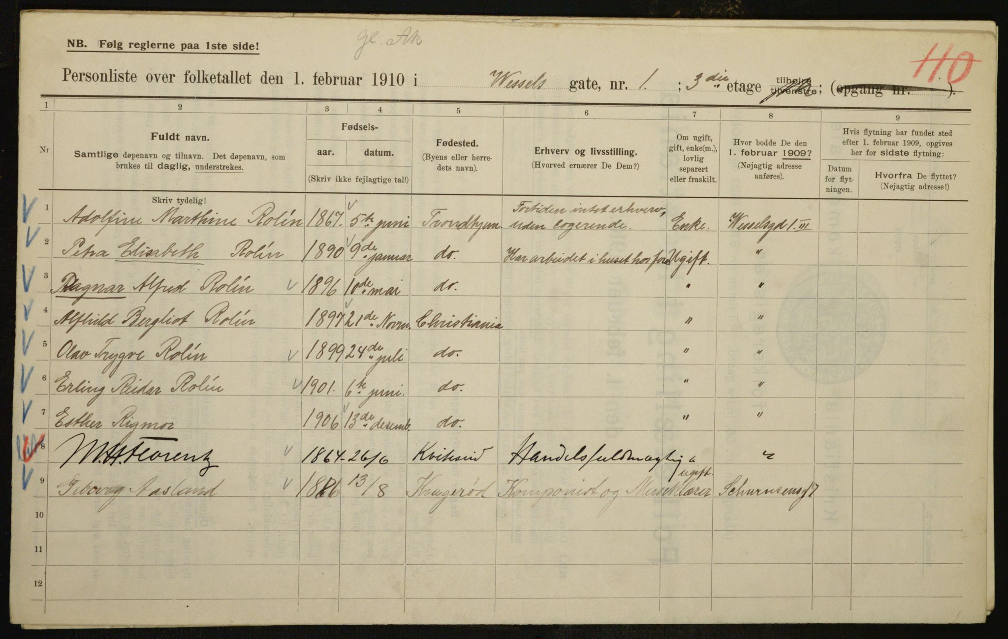 OBA, Kommunal folketelling 1.2.1910 for Kristiania, 1910, s. 121289