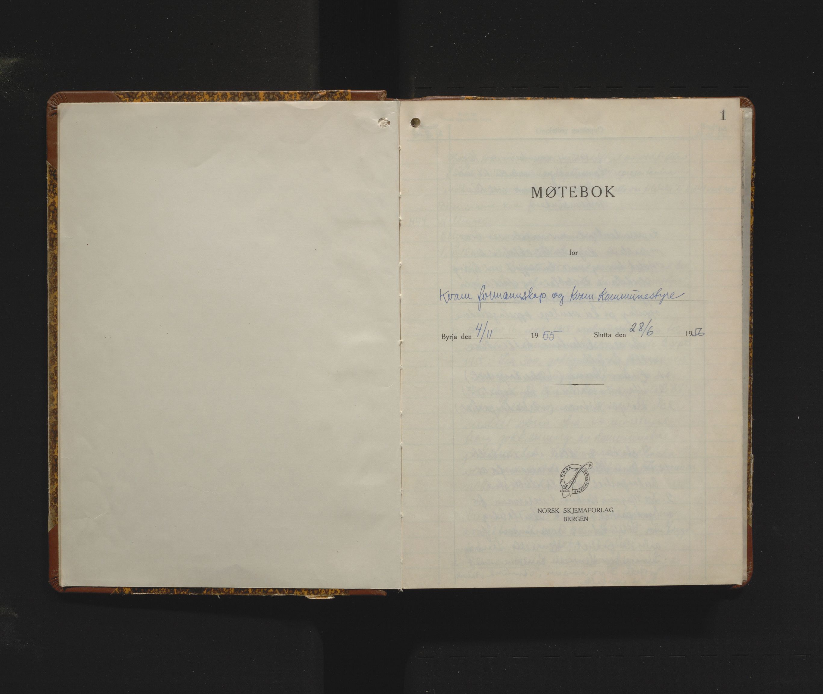 Kvam herad. Formannskapet, IKAH/1238-021/A/Aa/L0016: Møtebok for Kvam formannskap og heradsstyre, 1955-1956