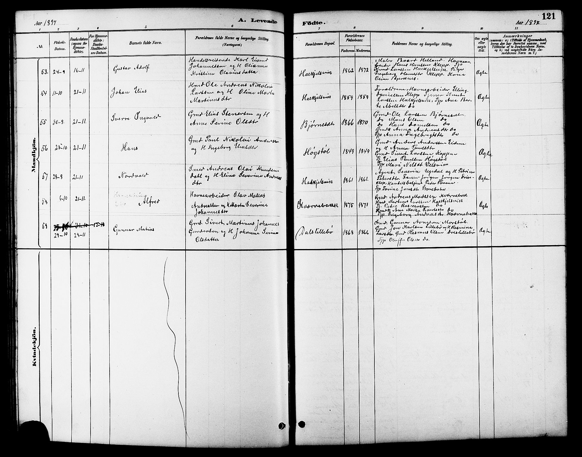 Ministerialprotokoller, klokkerbøker og fødselsregistre - Møre og Romsdal, AV/SAT-A-1454/511/L0158: Klokkerbok nr. 511C04, 1884-1903, s. 121