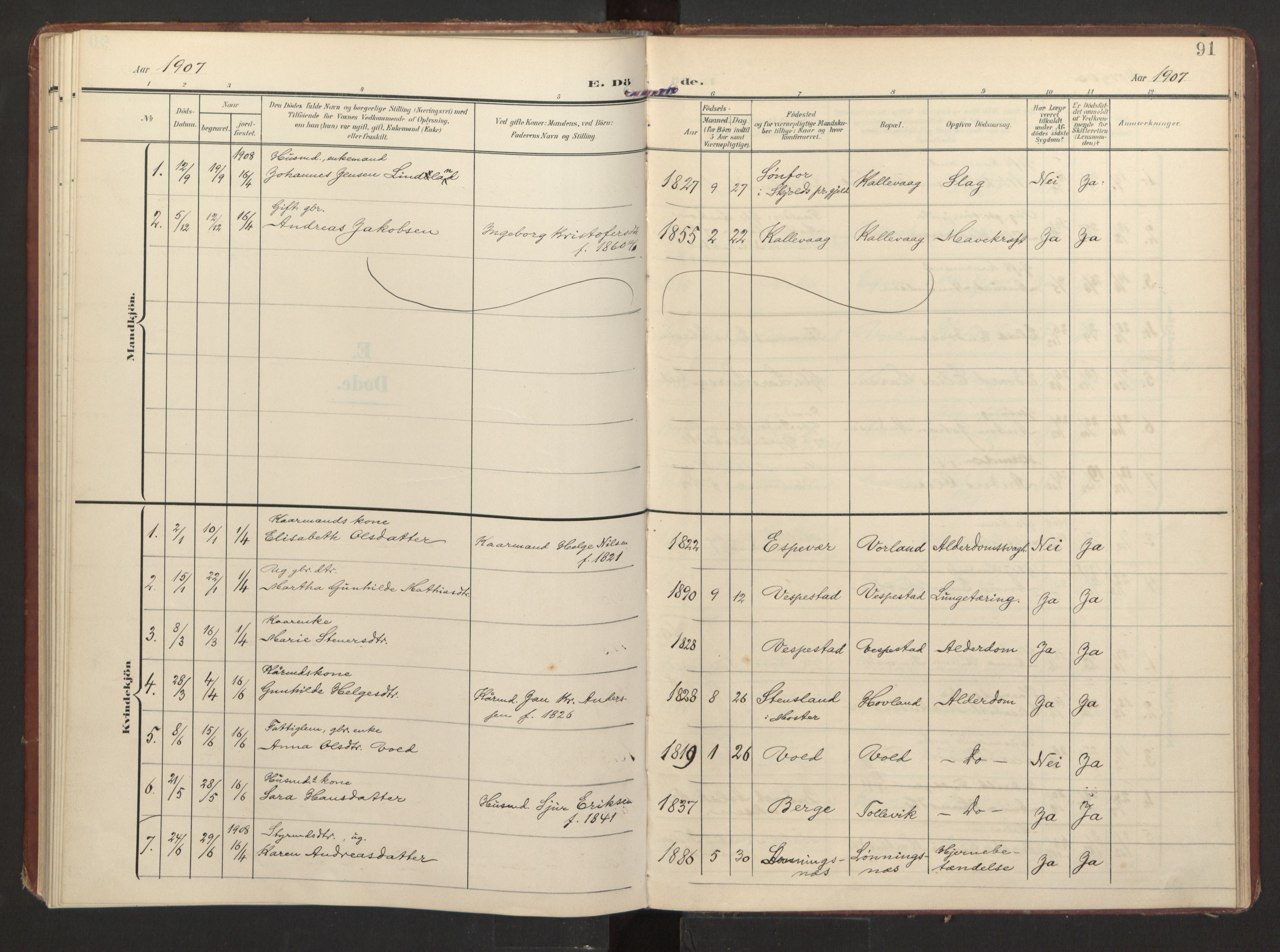 Finnås sokneprestembete, SAB/A-99925/H/Ha/Haa/Haad/L0003: Ministerialbok nr. D 3, 1907-1921, s. 91