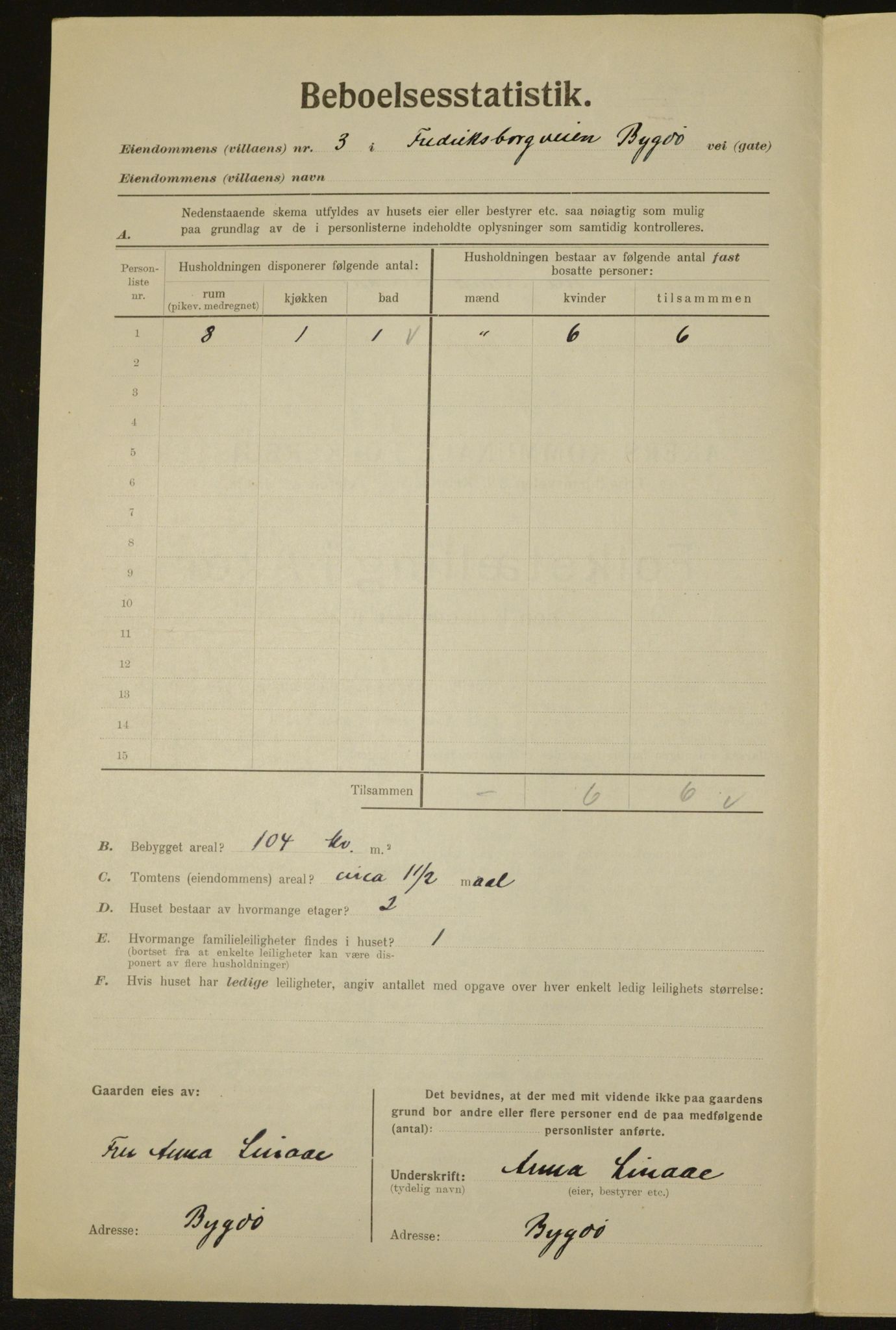 , Kommunal folketelling 1.12.1923 for Aker, 1923, s. 1725