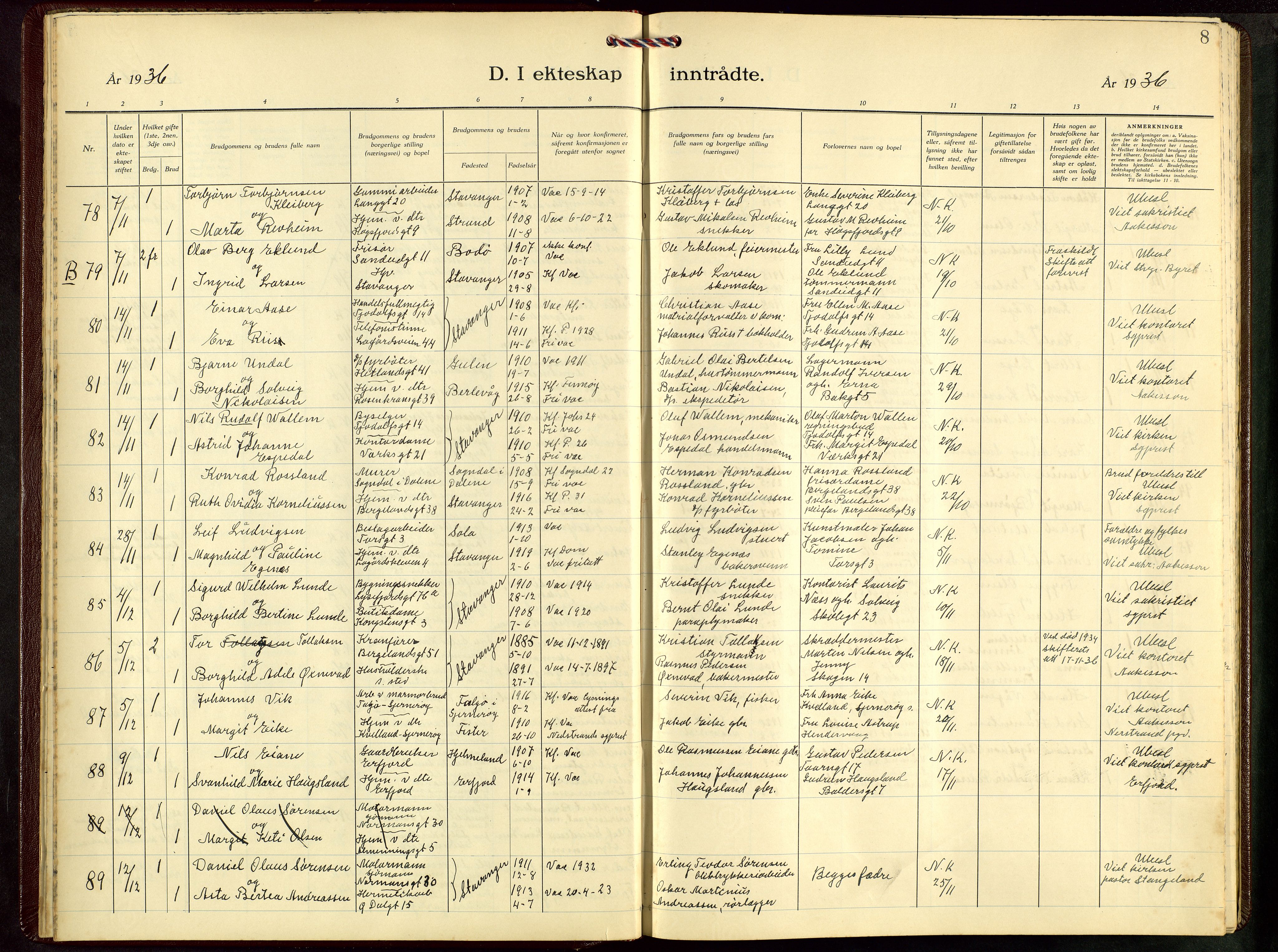 St. Petri sokneprestkontor, SAST/A-101813/001/30/30BB/L0012: Klokkerbok nr. B 12, 1936-1951, s. 8