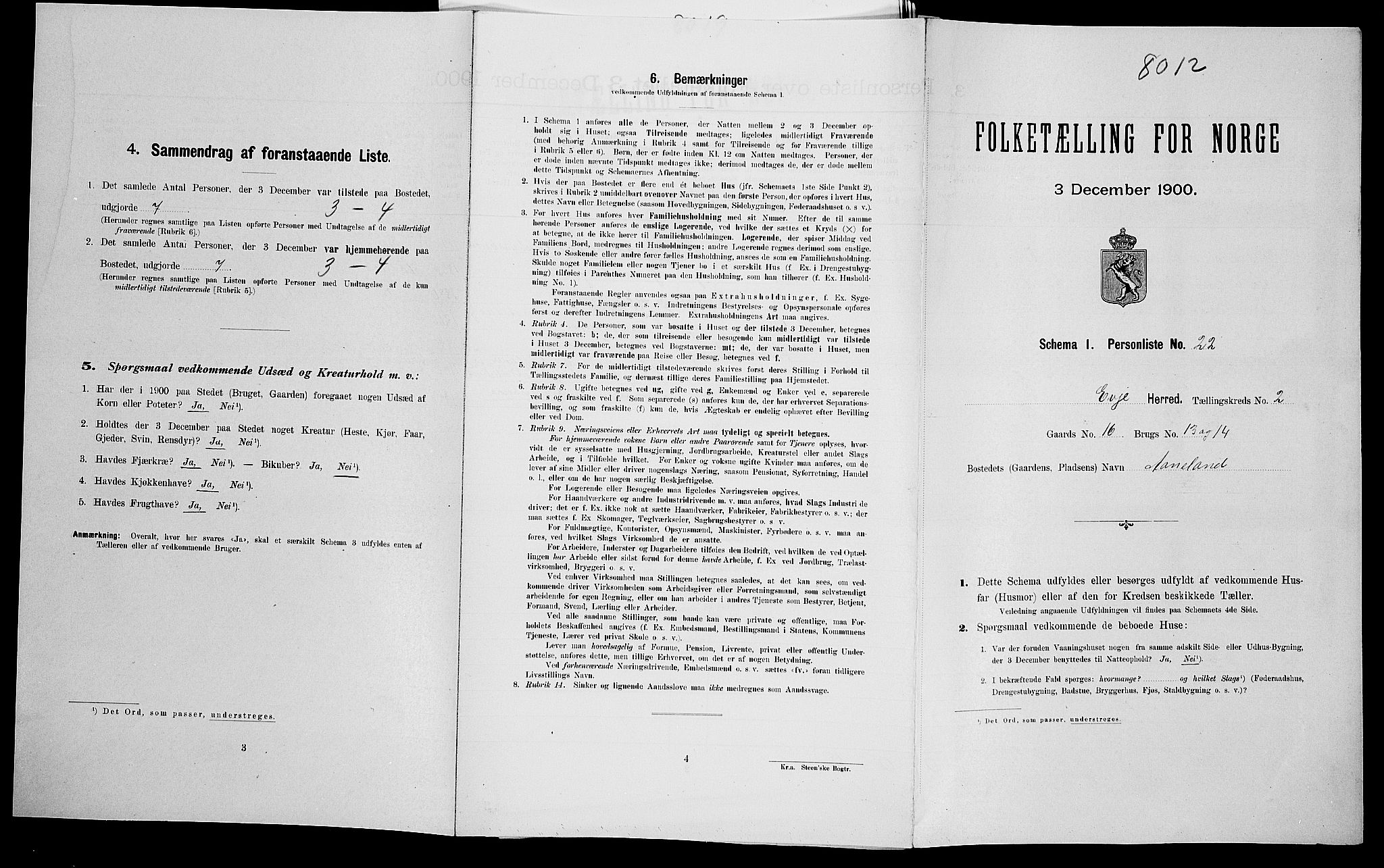 SAK, Folketelling 1900 for 0937 Evje herred, 1900, s. 135