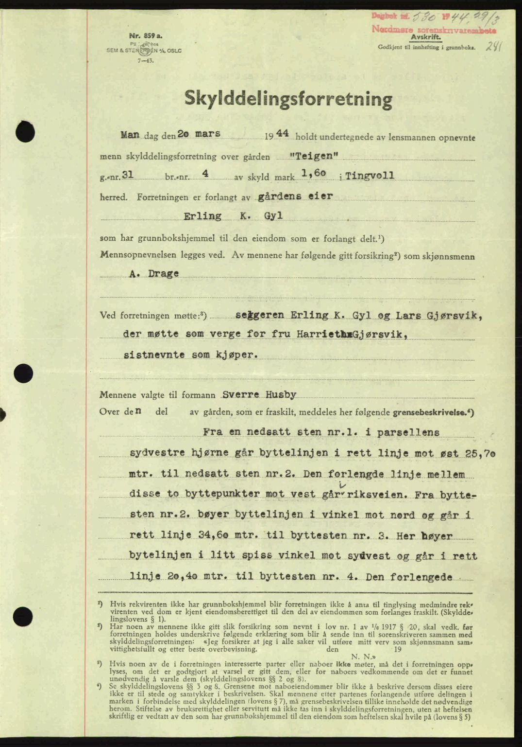 Nordmøre sorenskriveri, AV/SAT-A-4132/1/2/2Ca: Pantebok nr. A97, 1944-1944, Dagboknr: 530/1944