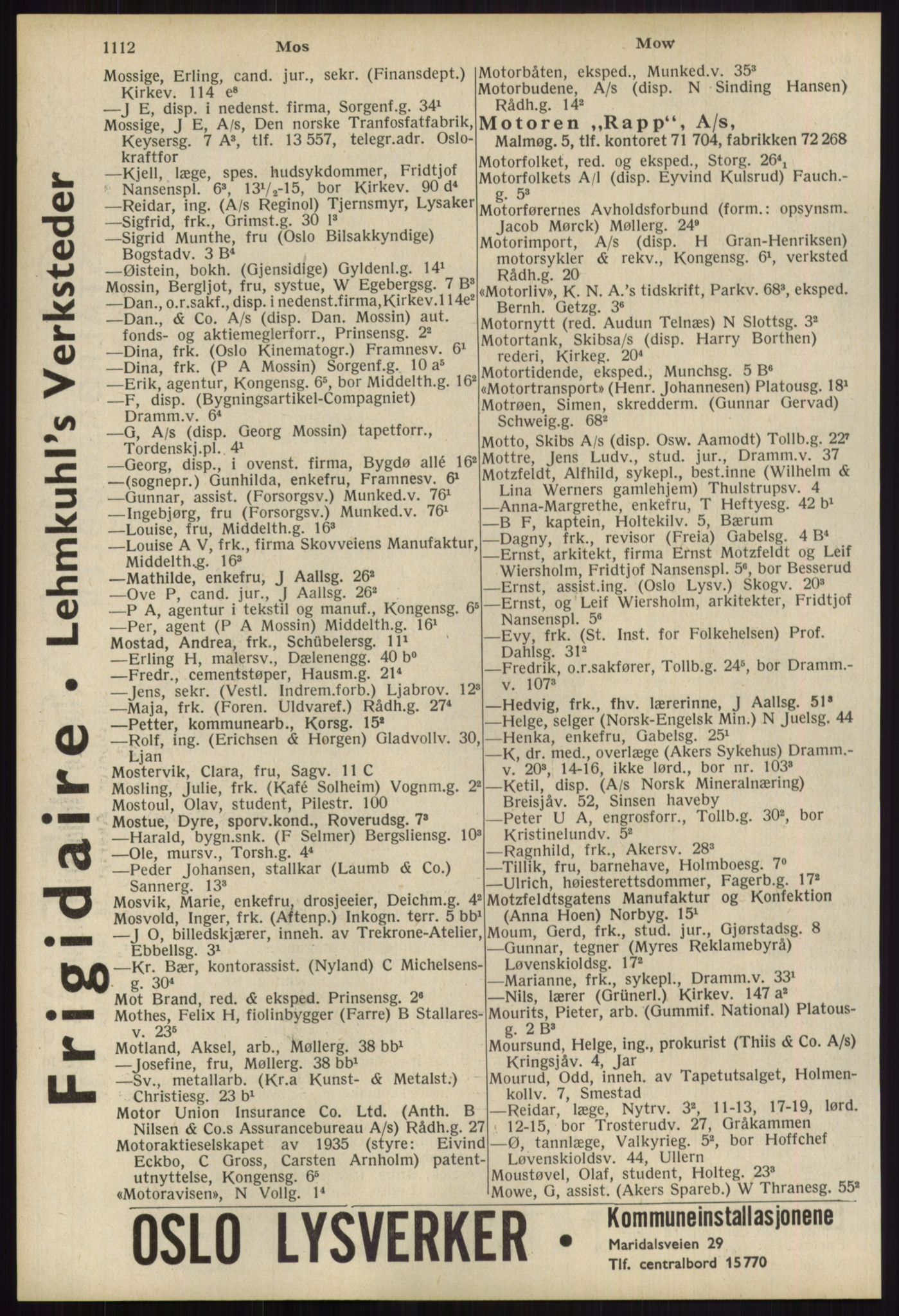 Kristiania/Oslo adressebok, PUBL/-, 1939, s. 1112