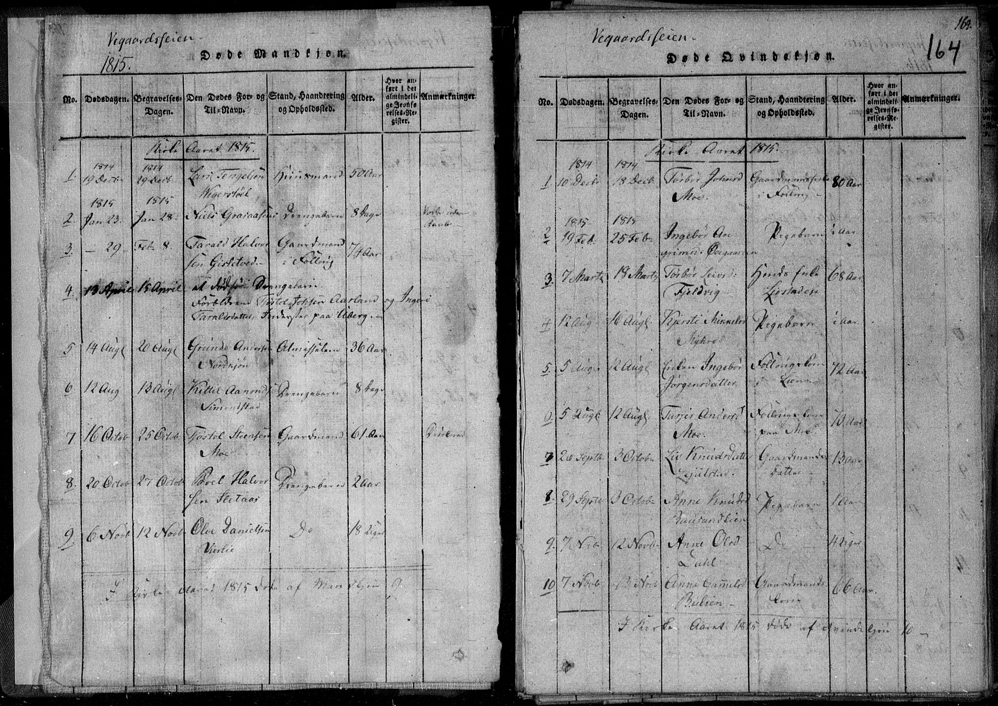 Holt sokneprestkontor, AV/SAK-1111-0021/F/Fa/L0005: Ministerialbok nr. A 5, 1813-1821, s. 164