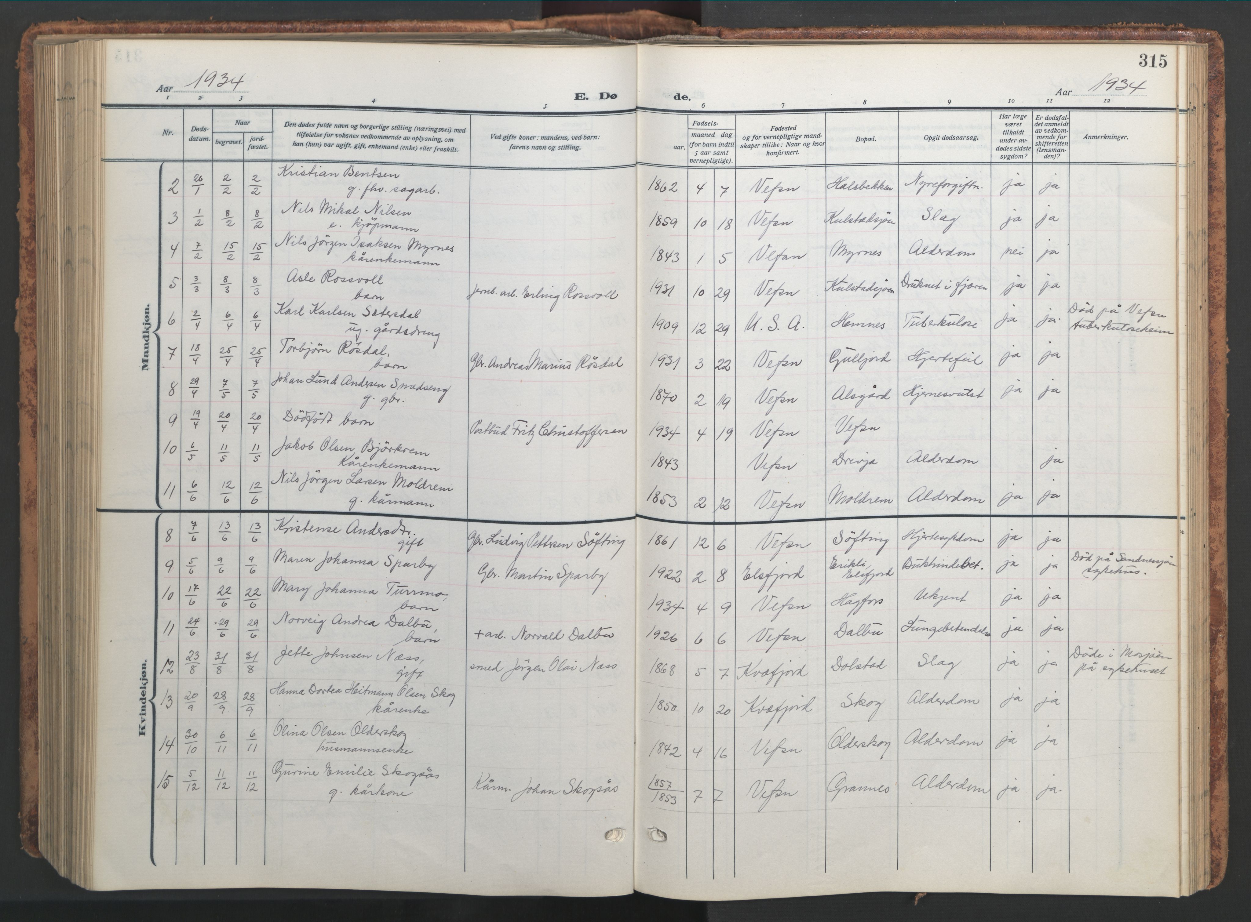 Ministerialprotokoller, klokkerbøker og fødselsregistre - Nordland, AV/SAT-A-1459/820/L0302: Klokkerbok nr. 820C04, 1917-1948, s. 315