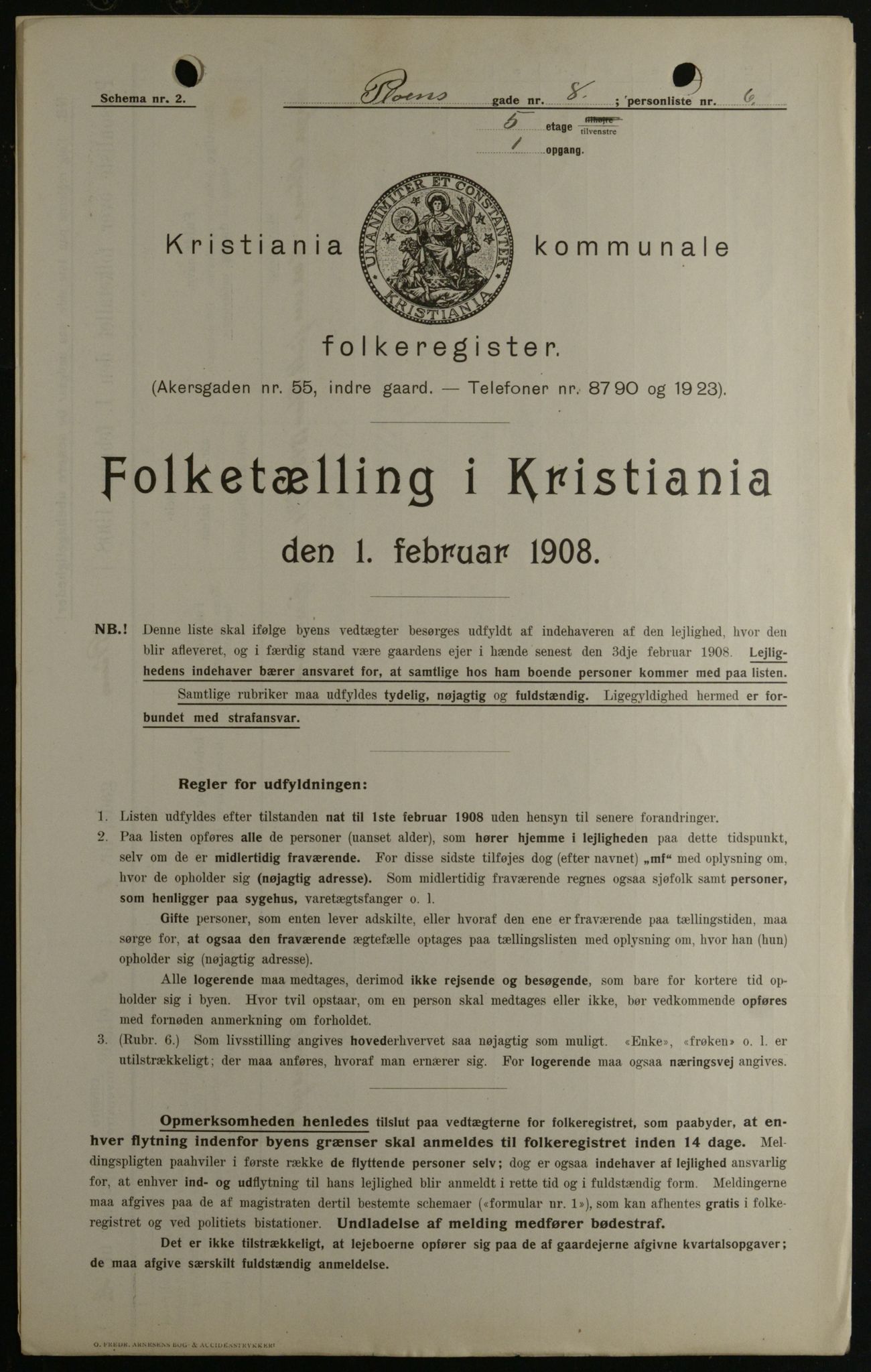 OBA, Kommunal folketelling 1.2.1908 for Kristiania kjøpstad, 1908, s. 72581