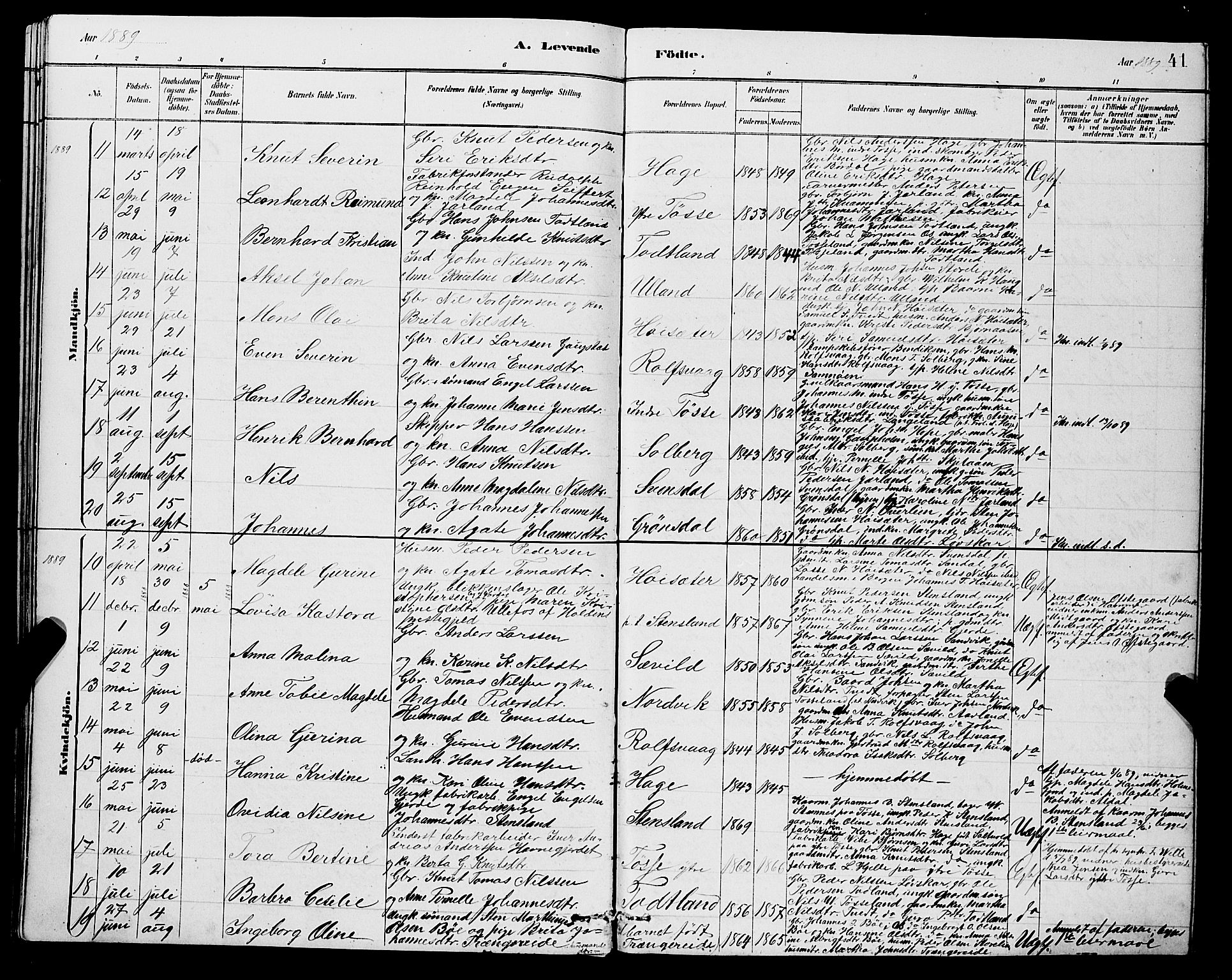 Samnanger Sokneprestembete, AV/SAB-A-77501/H/Hab: Klokkerbok nr. A 2, 1879-1897, s. 41